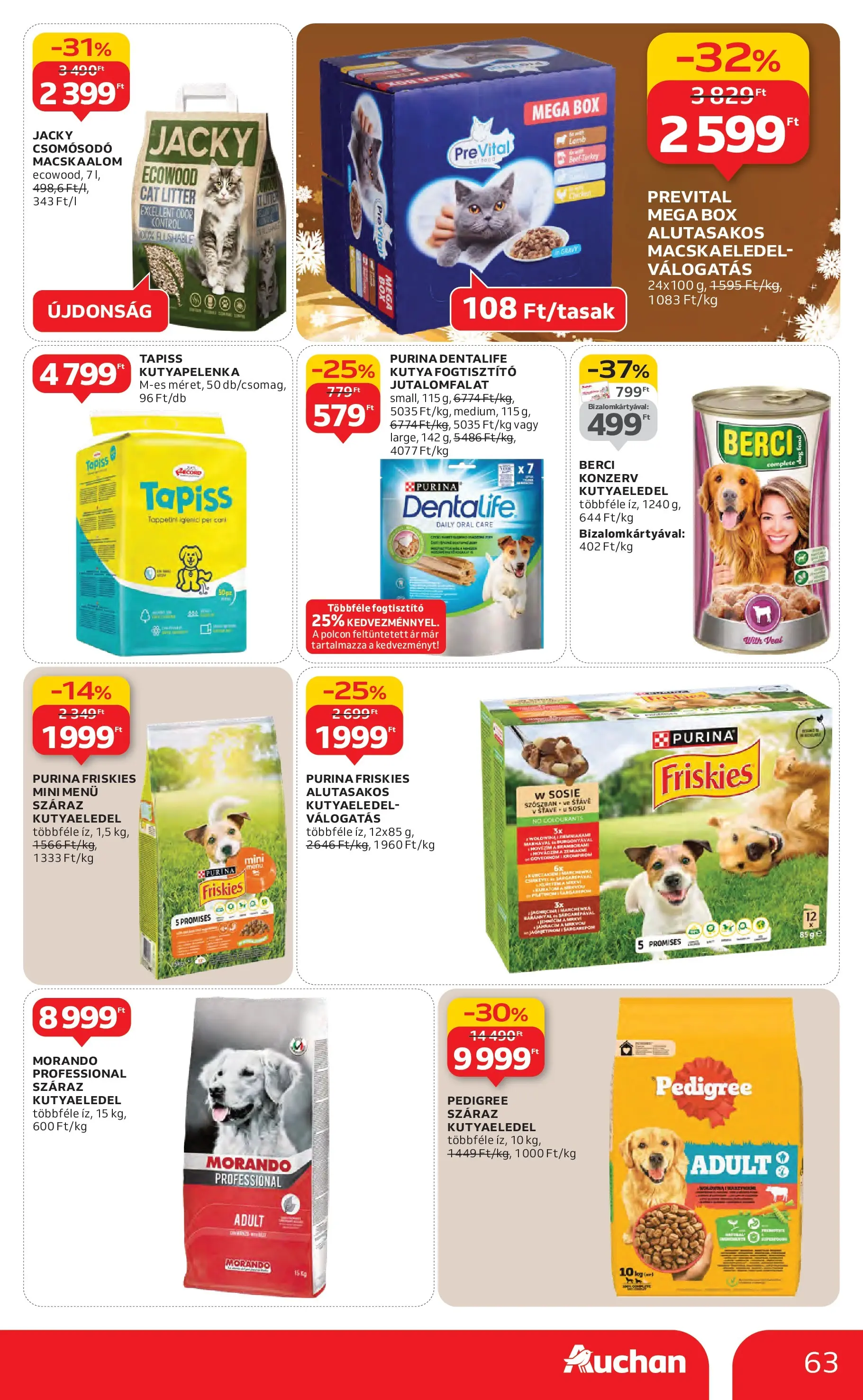 Auchan Akciós újság Székesfehérvár - 2025.11.27. -tól/töl > akció, lapozható szórólap 🛍️ | Oldal: 63 | Termékek: Macskaalom, Macskaeledel, Kutyaeledel