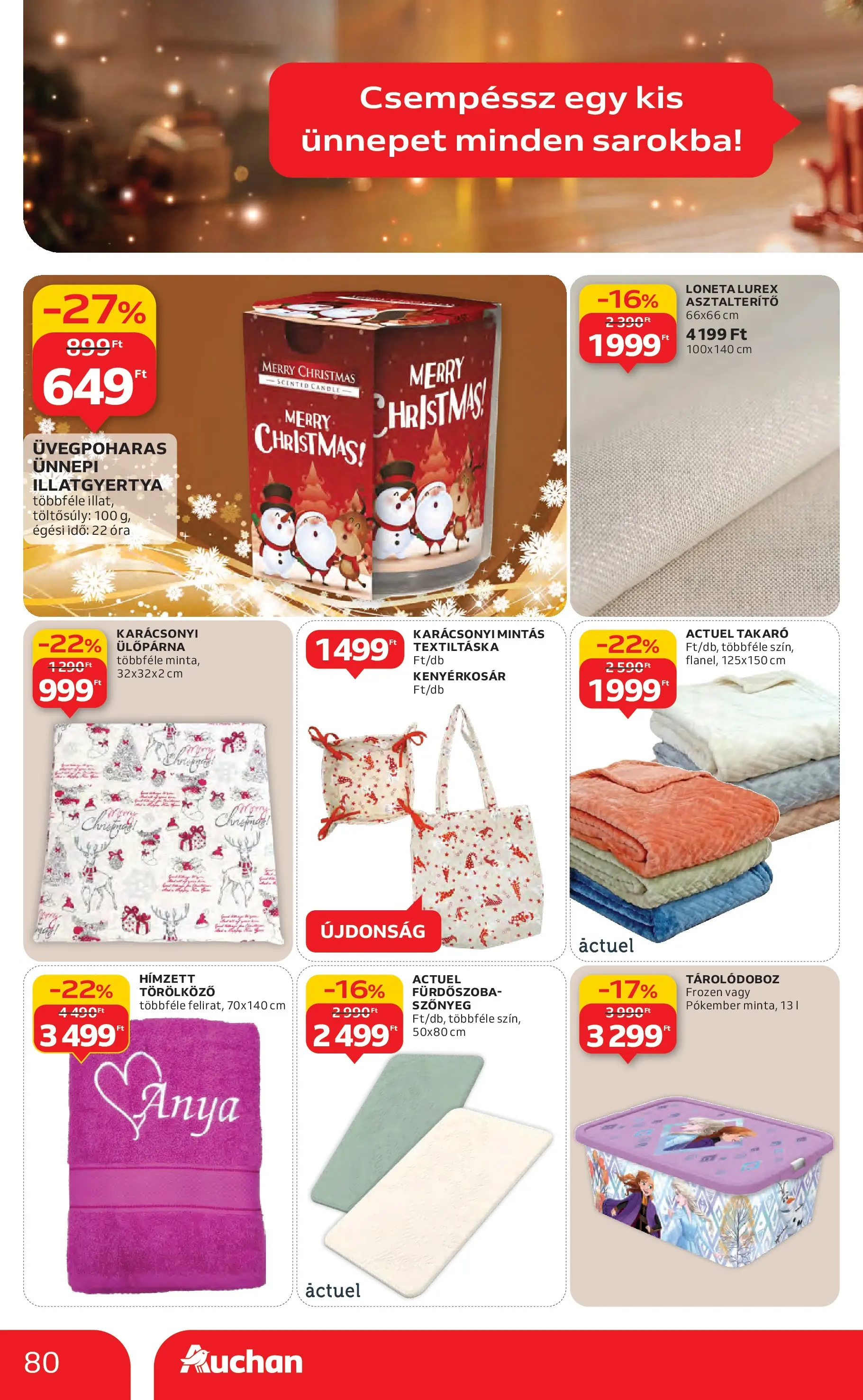 Auchan Akciós újság Székesfehérvár - 2025.11.27. -tól/töl > akció, lapozható szórólap 🛍️ | Oldal: 80 | Termékek: Törölköző, Takaró, Szőnyeg, Ülőpárna