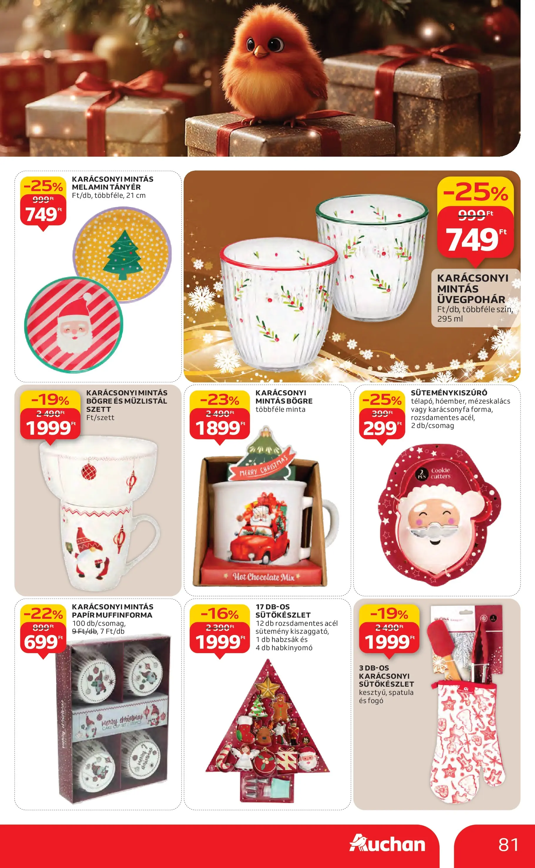 Auchan Akciós újság Székesfehérvár - 2025.11.27. -tól/töl > akció, lapozható szórólap 🛍️ | Oldal: 81 | Termékek: Karácsonyfa, Tányér, Habzsák, Sütemény