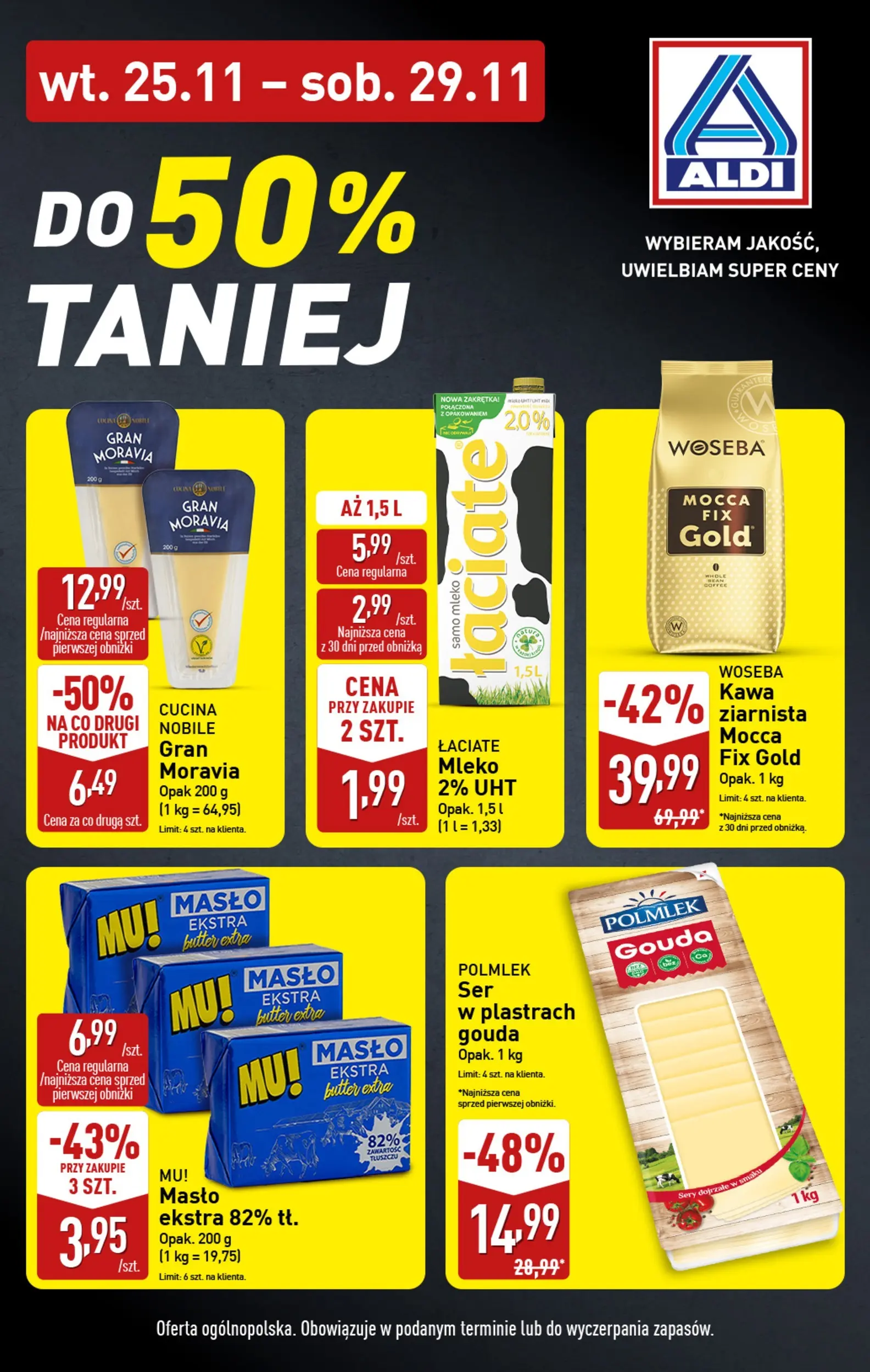 Aldi gazetka od 25.11.2025 | BLACK FRIDAY | Strona: 2 | Produkty: Sery, Mleko, Masło, Kawa