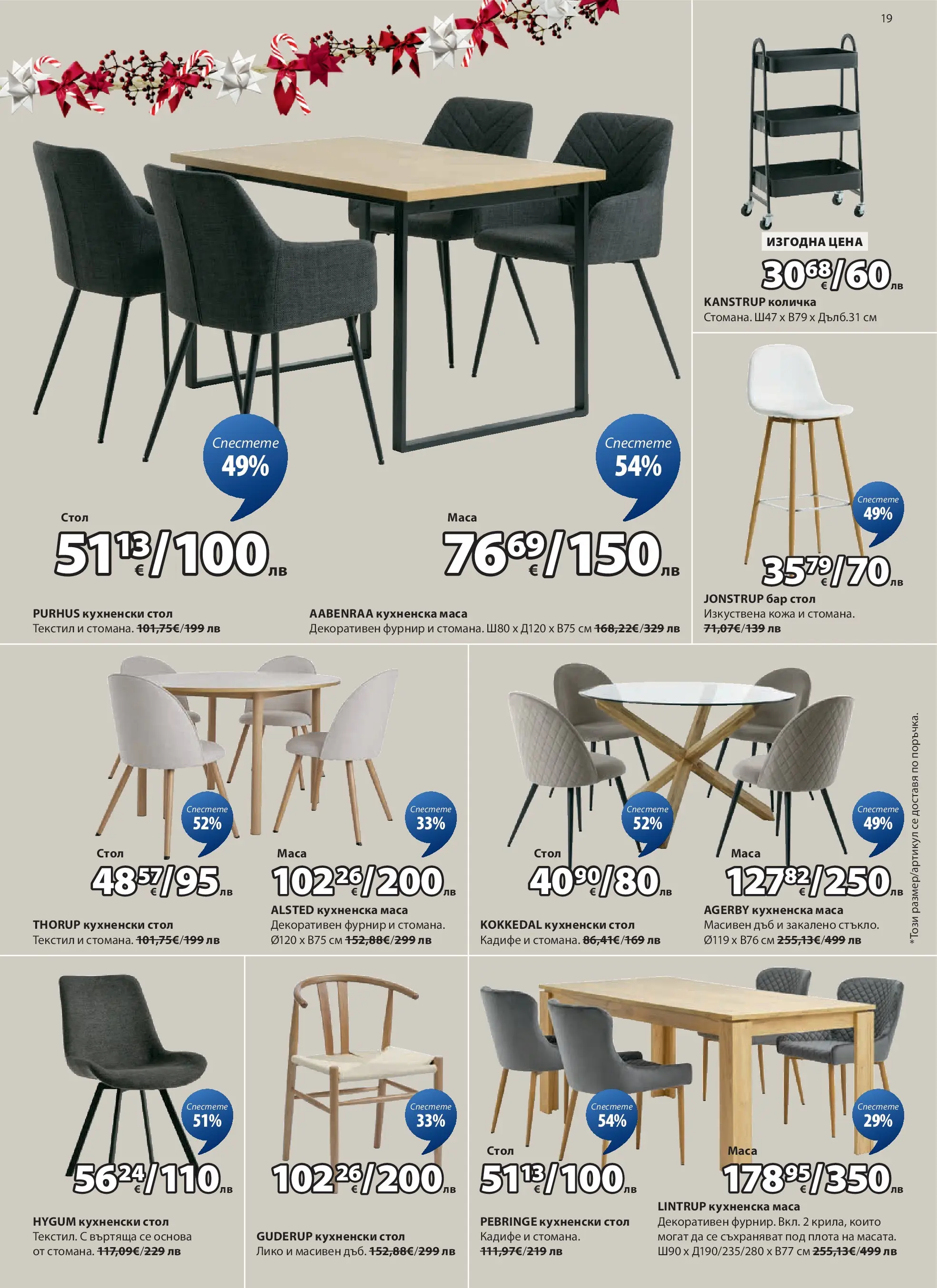 Оферти - Страхотни коледни предложения в JYSK с валидност до 26.12.2025 валидна от: 26.11.2025 - 26.12.2025 - онлайн брошура | Страница: 19 | Продукти: Количка, Маса, Стол