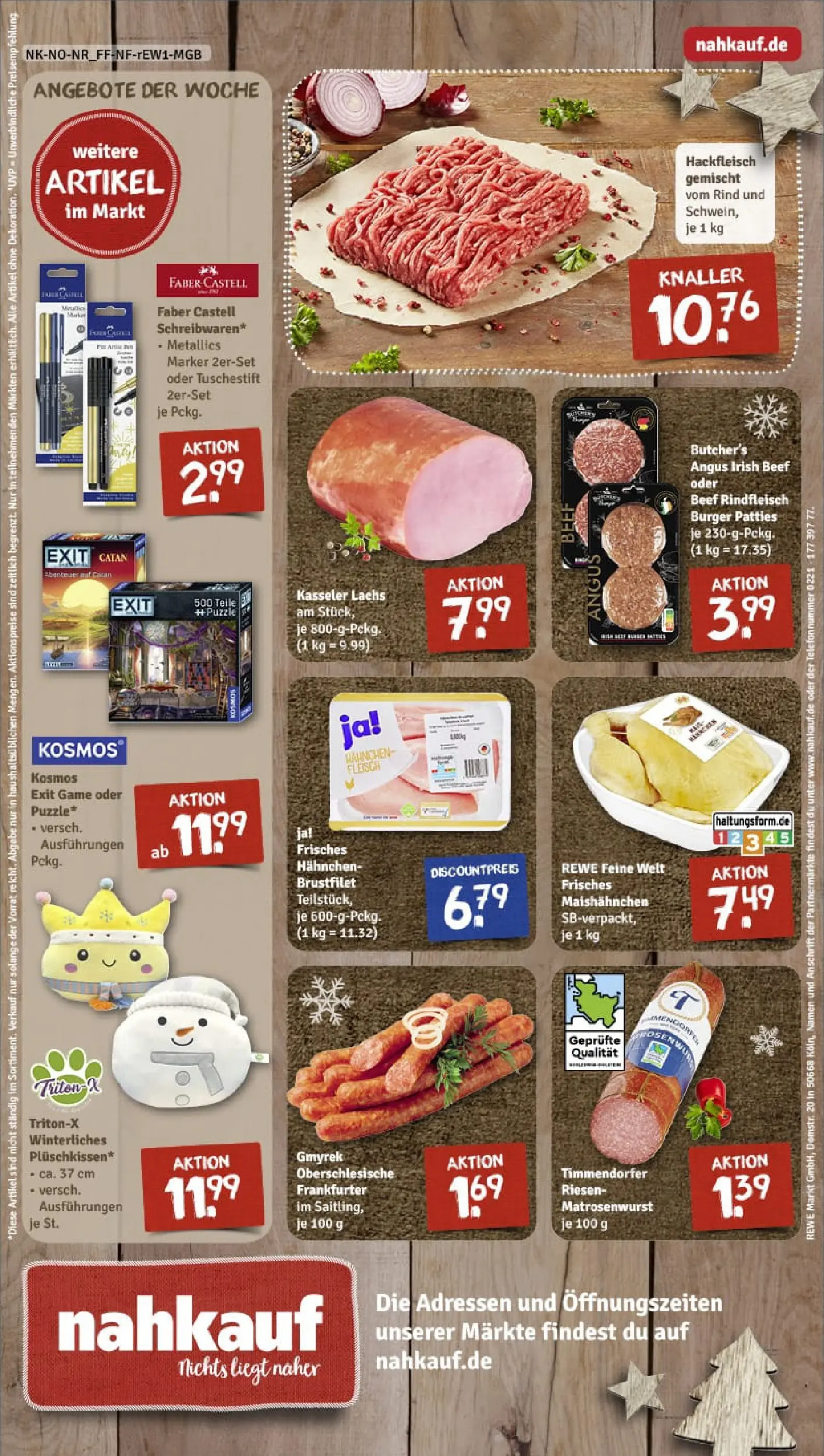 REWE Prospekt ab 01.12.2025 zum Blättern » Angebote | Seite: 12 | Produkte: Burger, Lachs, Salami, Rindfleisch