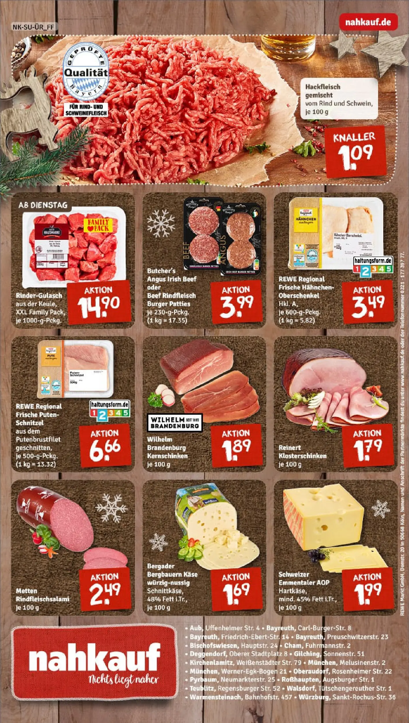 REWE Prospekt ab 01.12.2025 zum Blättern » Angebote | Seite: 8 | Produkte: Hahnchen, Käse, Schnitzel, Hackfleisch