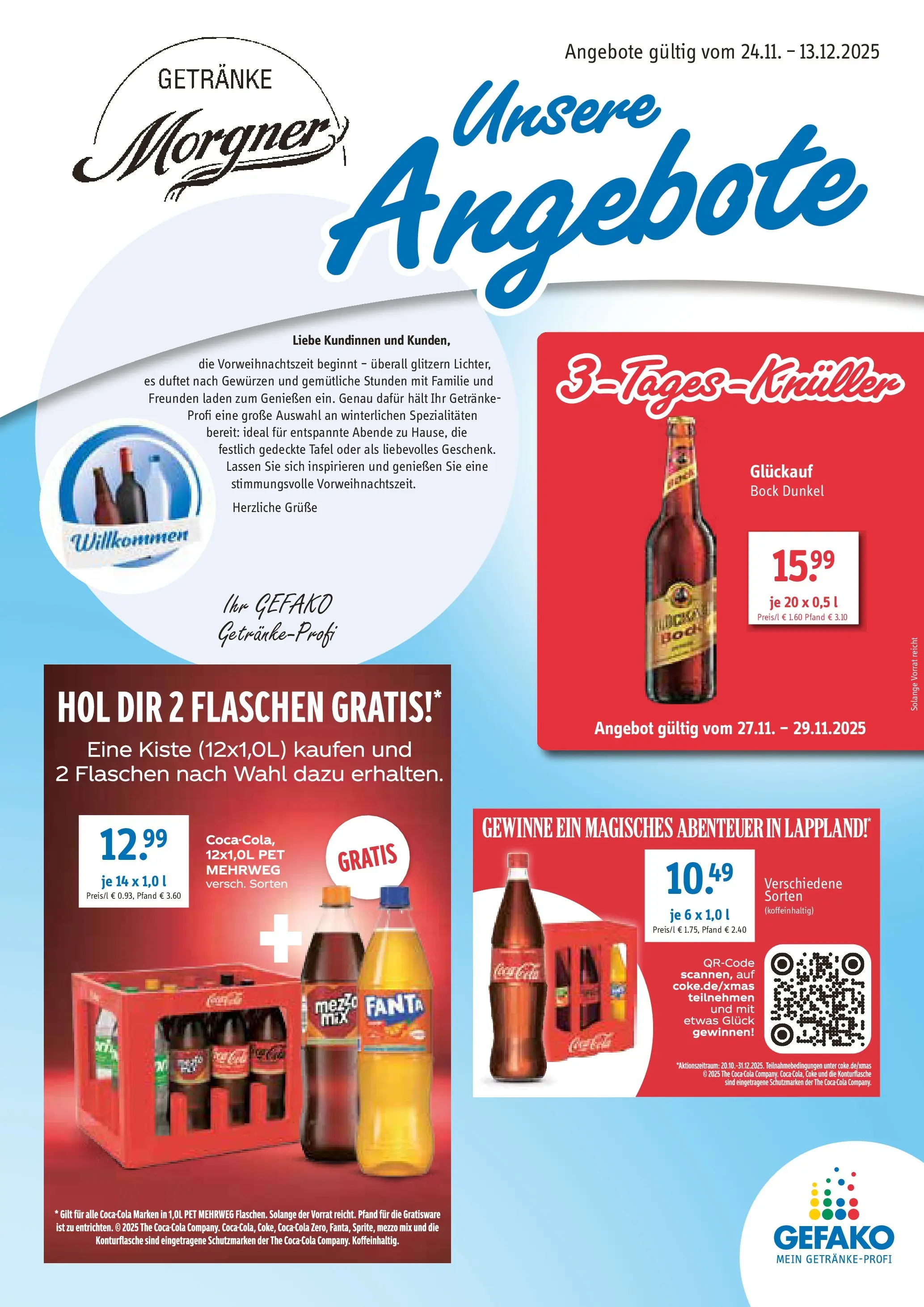 Entdecke - Getränke Morgner: Angebote (ab 26.11.2025) zum Blättern | Seite: 1 | Produkte: Mezzo mix, Coca cola, Fanta, Cola