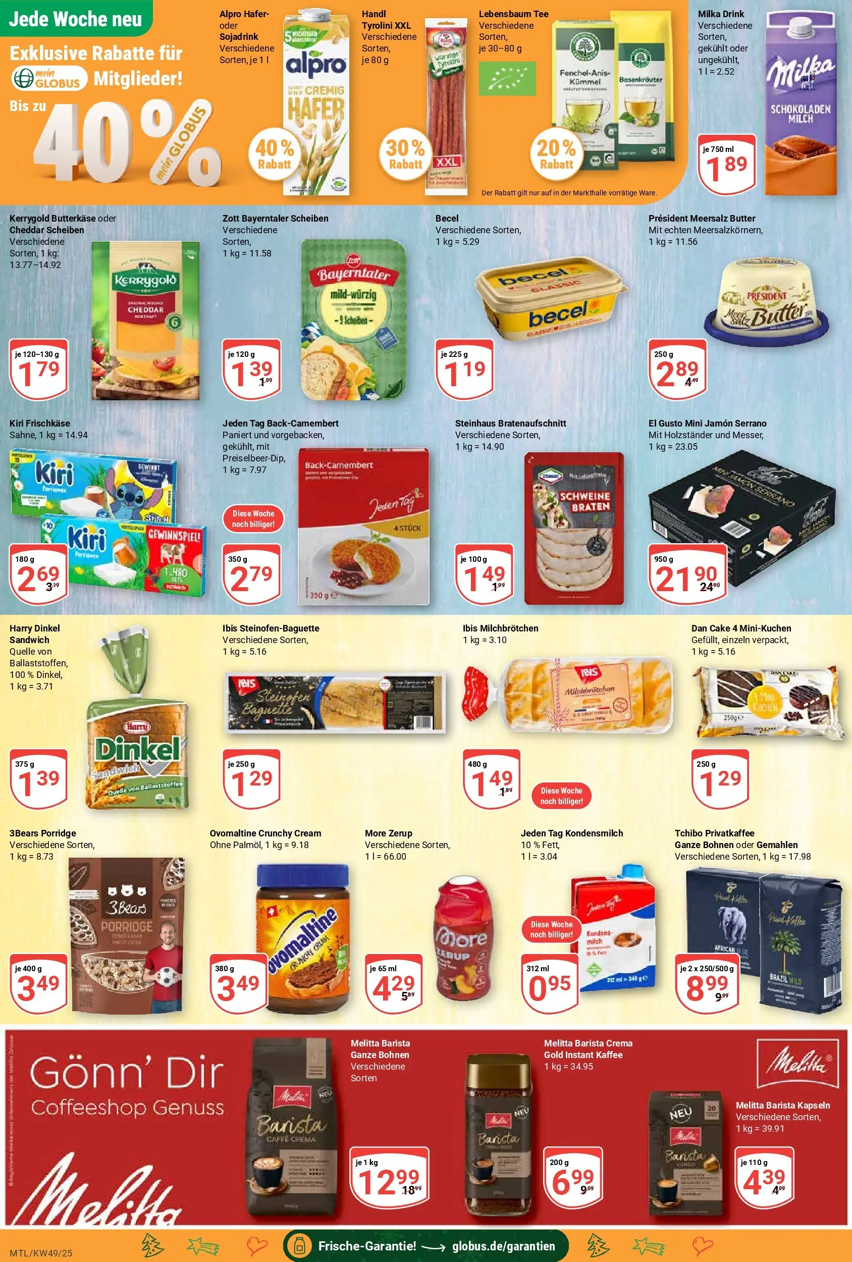 Globus prospekt Maintal-Dörnigheim	 (ab 01.12.2025) » Angebote online | Seite: 14 | Produkte: Milch, Butter, Becel, Baguette