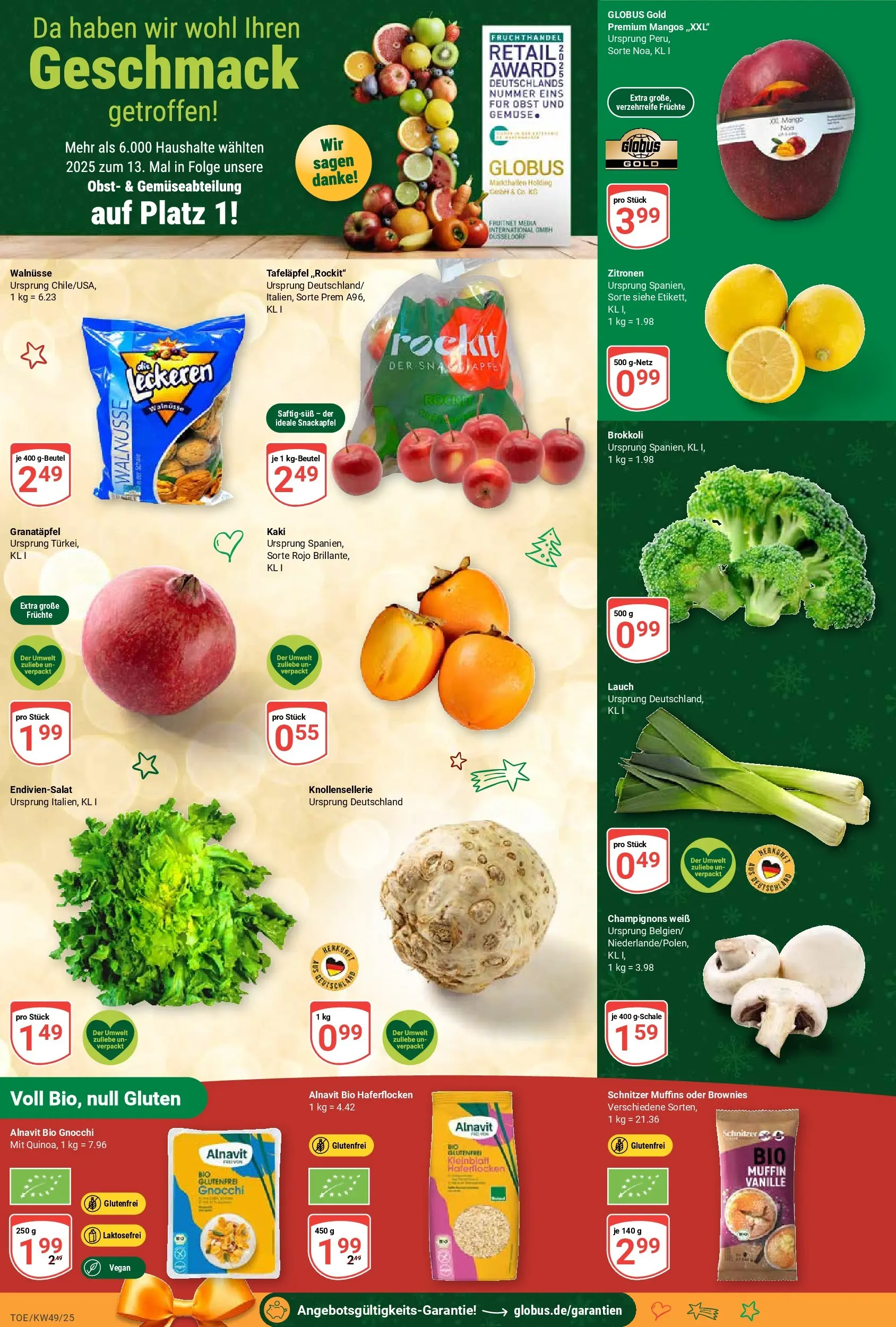 Globus prospekt Tönisvorst	 (ab 01.12.2025) » Angebote online | Seite: 10 | Produkte: Champignons, Gemüse, Brokkoli, Mango