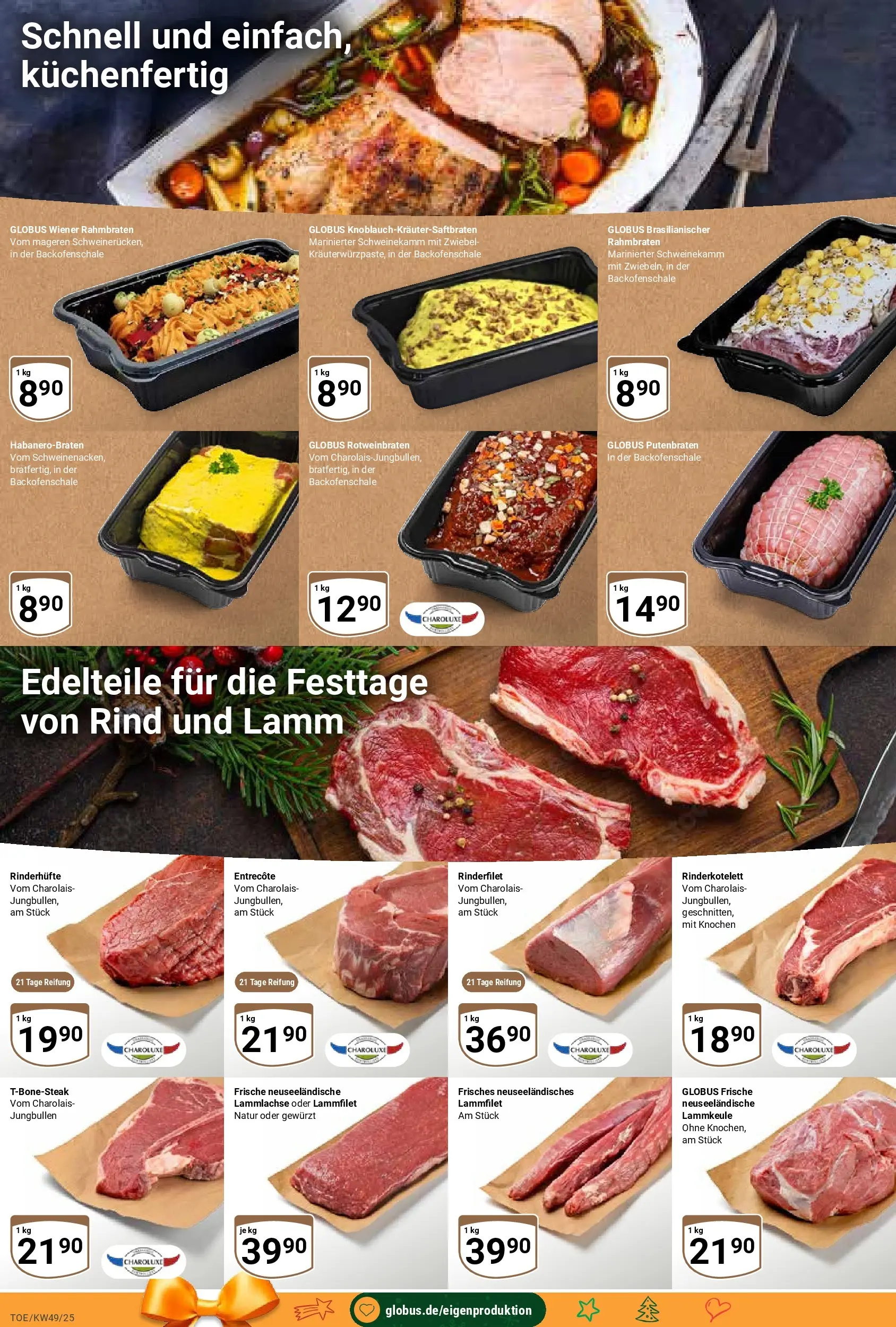 Globus prospekt Tönisvorst	 (ab 01.12.2025) » Angebote online | Seite: 12 | Produkte: Lammkeule, Rinderfilet, Schweinenacken, Entrecote