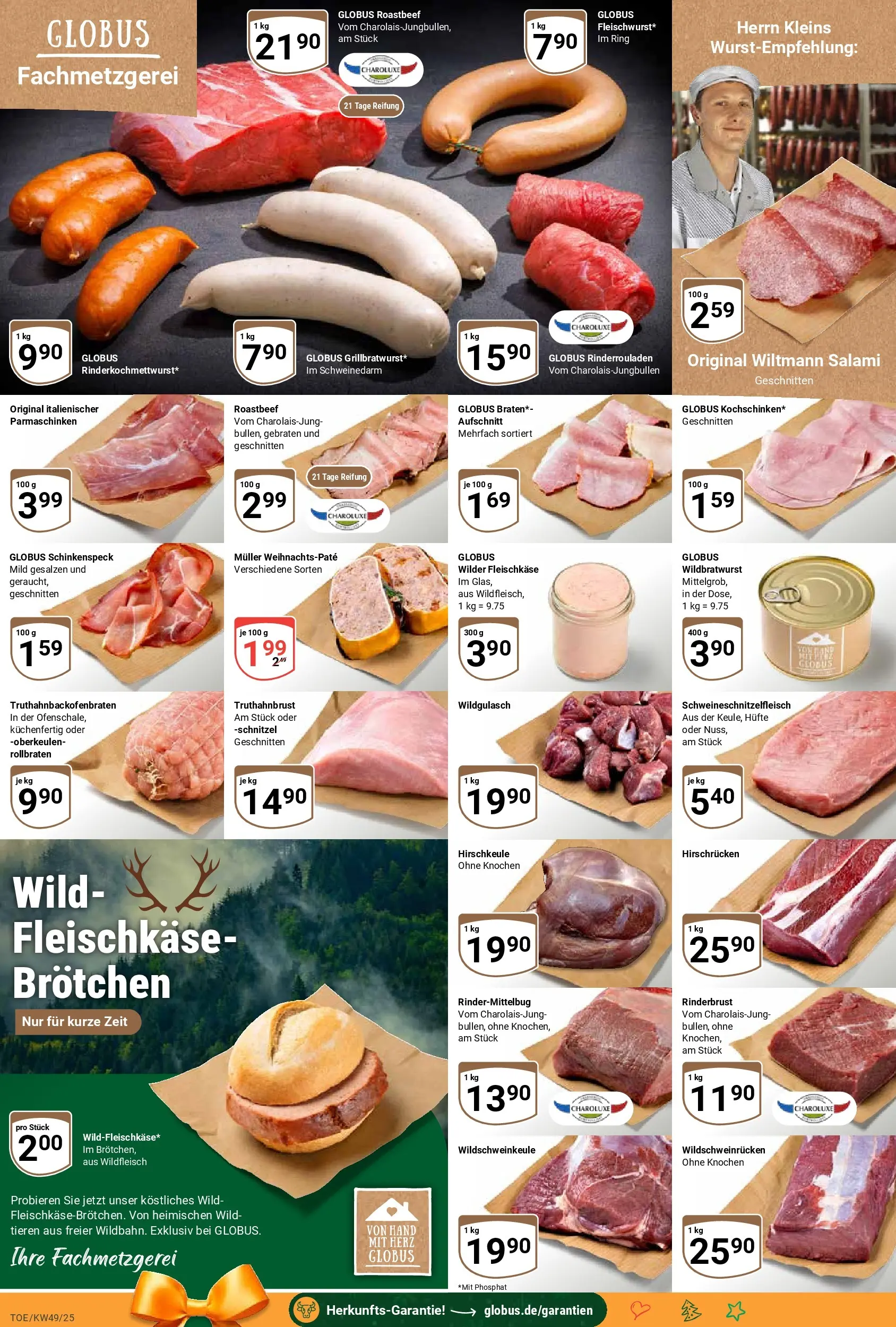 Globus prospekt Tönisvorst	 (ab 01.12.2025) » Angebote online | Seite: 13 | Produkte: Rinderrouladen, Schnitzel, Roastbeef, Salami