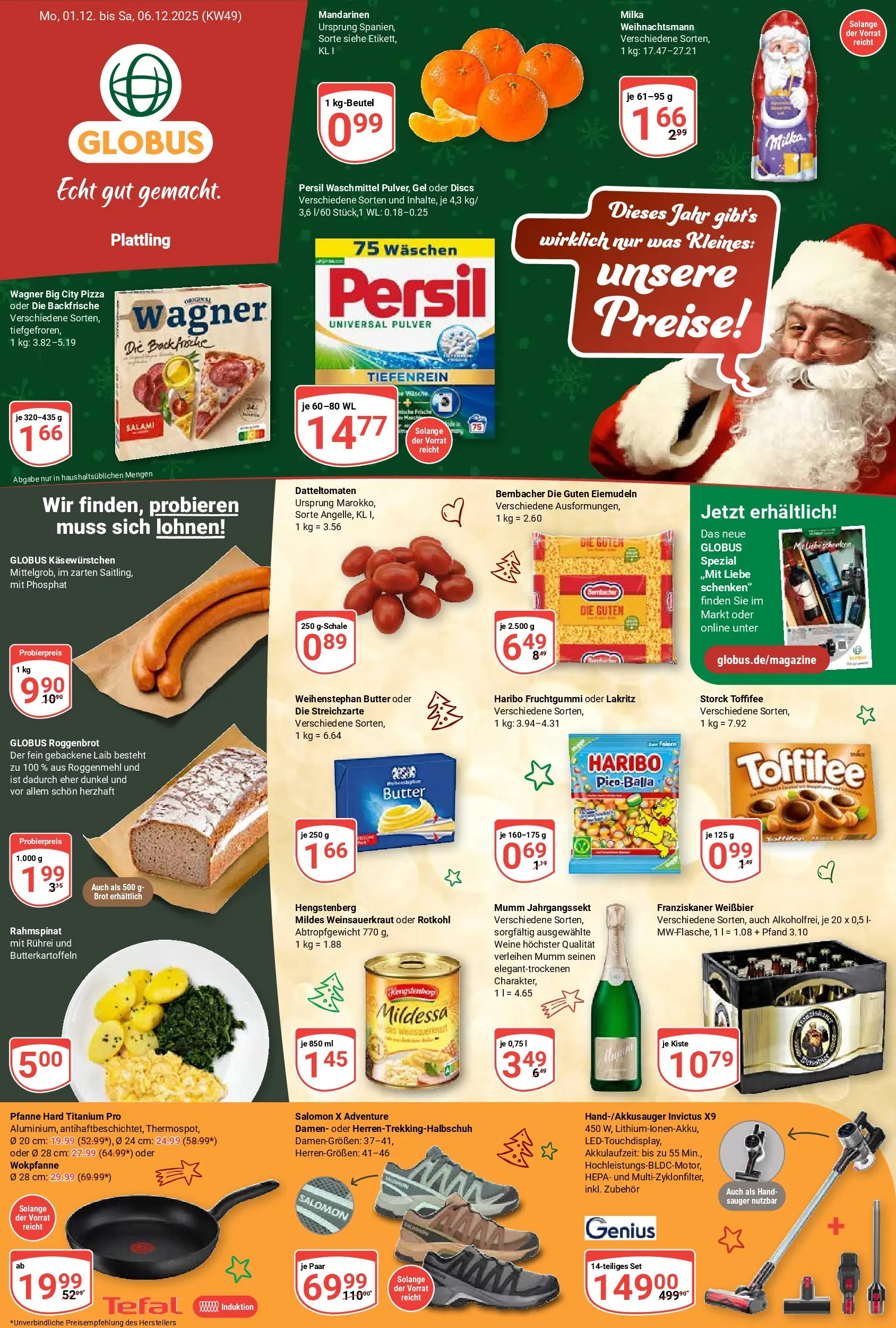 Globus prospekt Plattling	 (ab 01.12.2025) » Angebote online | Seite: 3 | Produkte: Butter, Mandarinen, Waschmittel, Salami