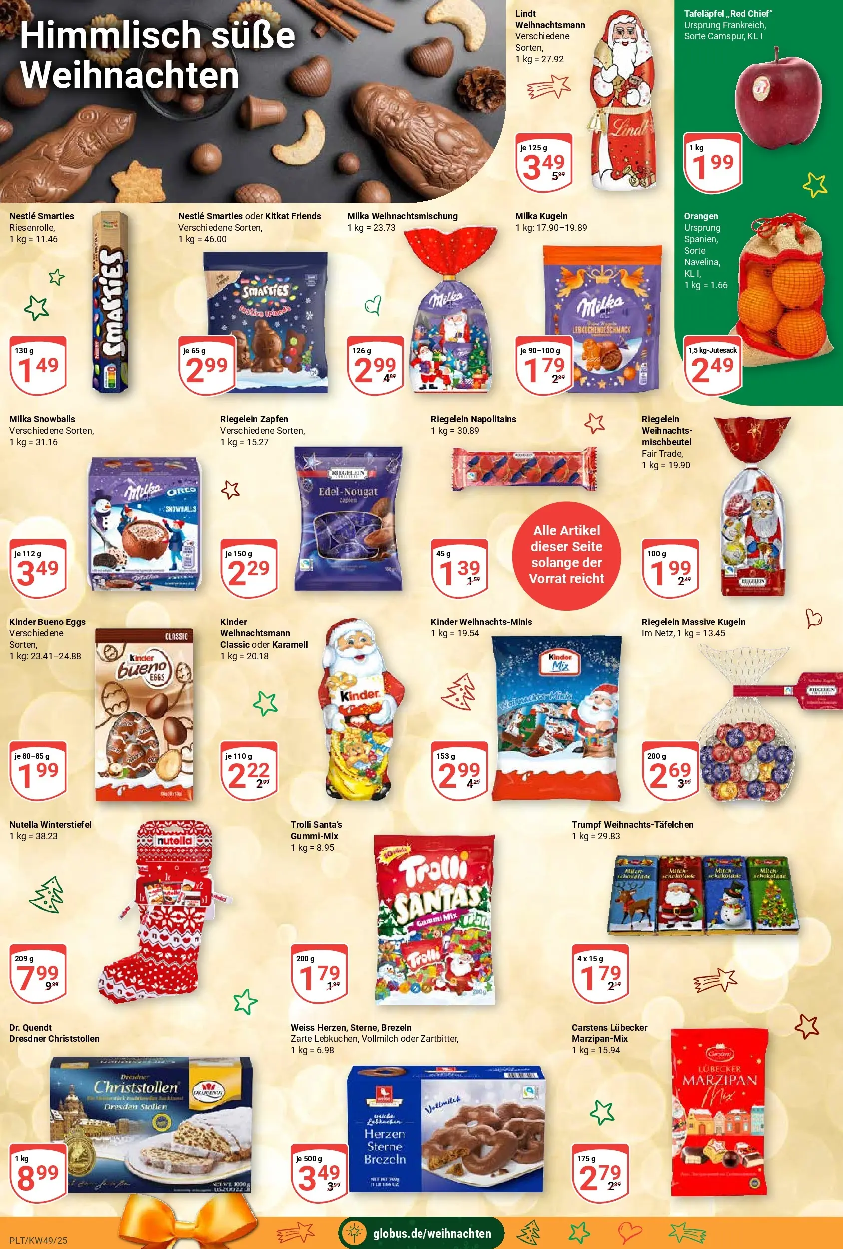 Globus prospekt Plattling	 (ab 01.12.2025) » Angebote online | Seite: 4 | Produkte: Smarties, Orangen, Milka, Lindt