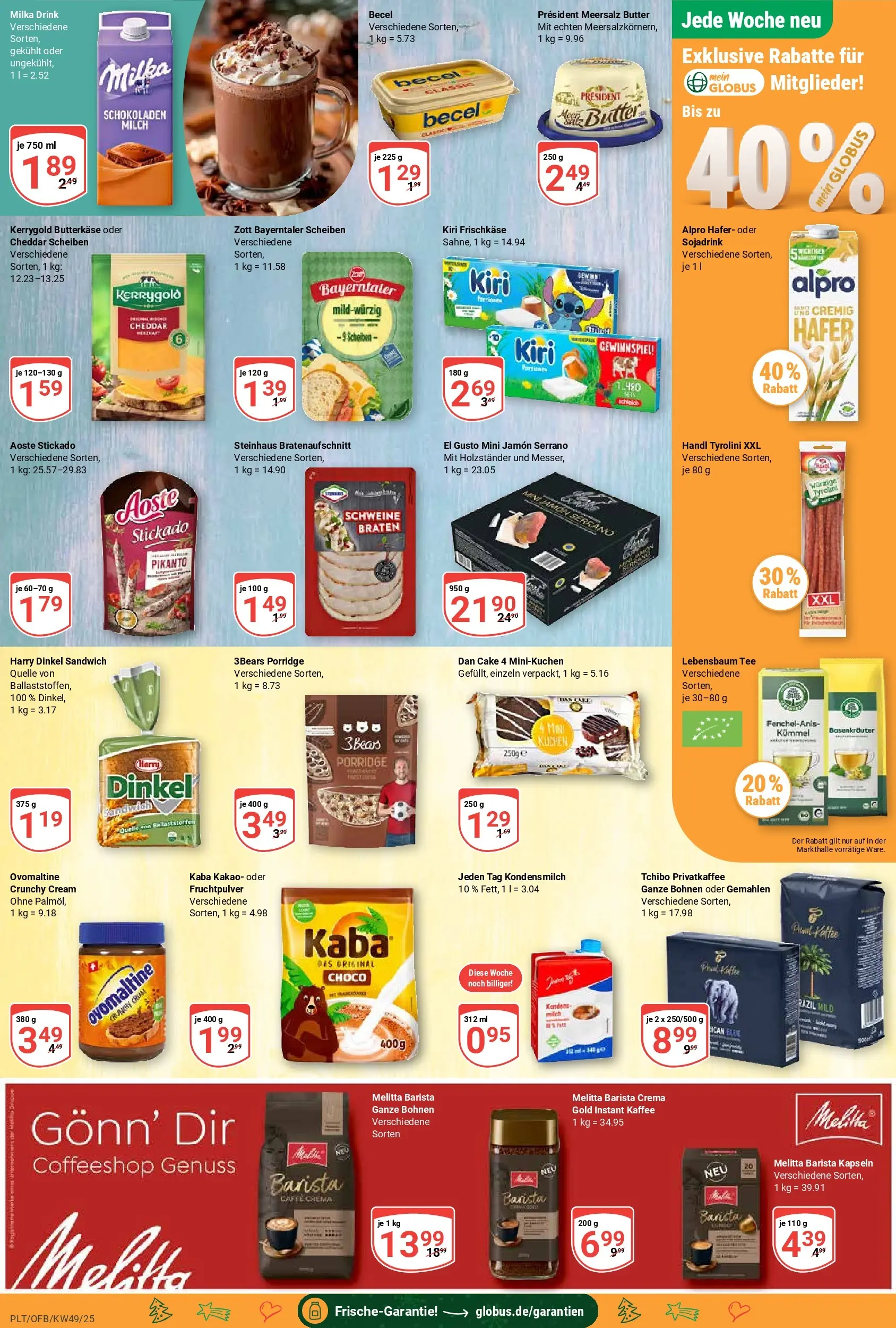 Globus prospekt Plattling	 (ab 01.12.2025) » Angebote online | Seite: 15 | Produkte: Melitta, Becel, Alpro, Frischkase