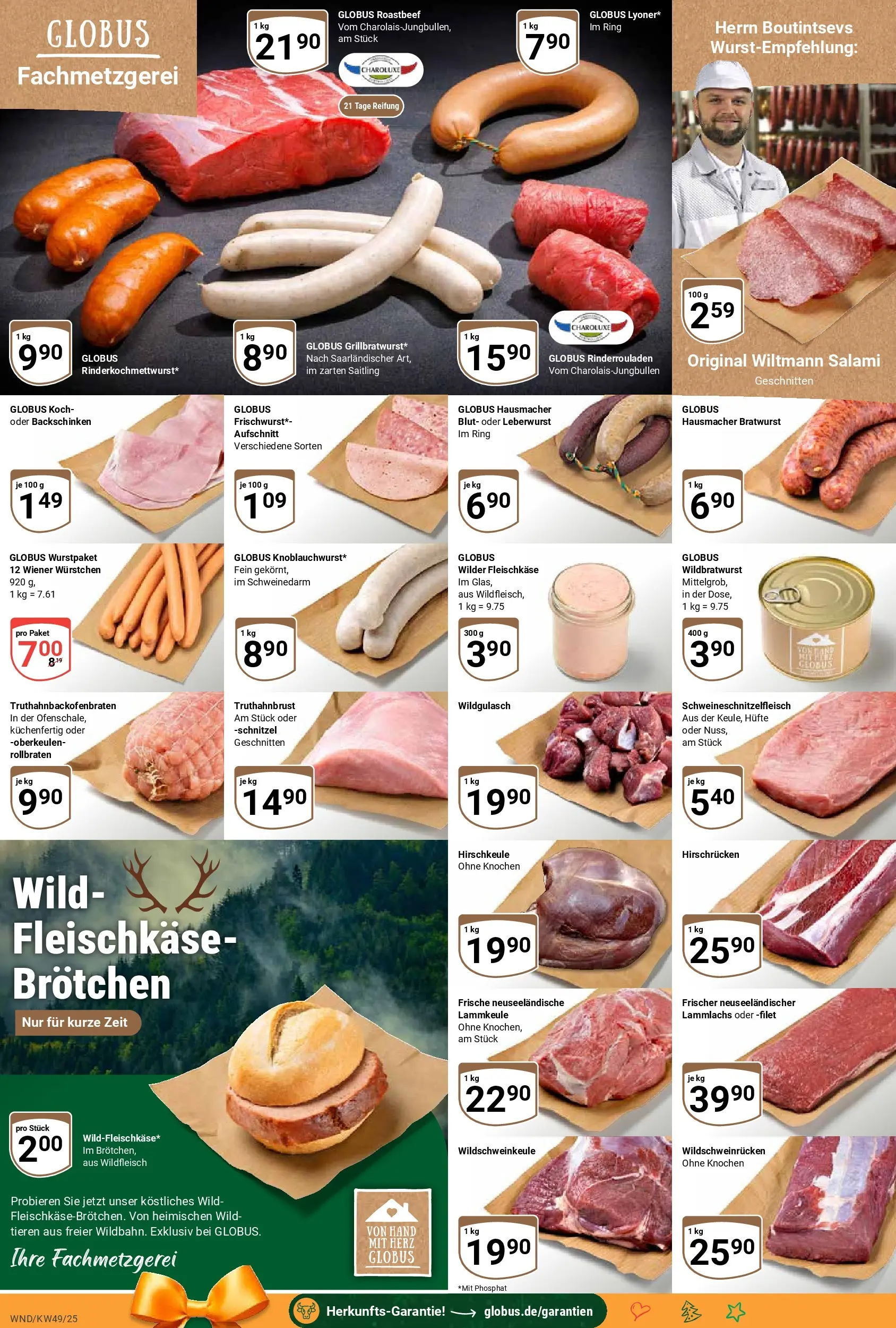 Globus prospekt St. Wendel	 (ab 01.12.2025) » Angebote online | Seite: 12 | Produkte: Rinderrouladen, Wiener wurstchen, Roastbeef, Salami