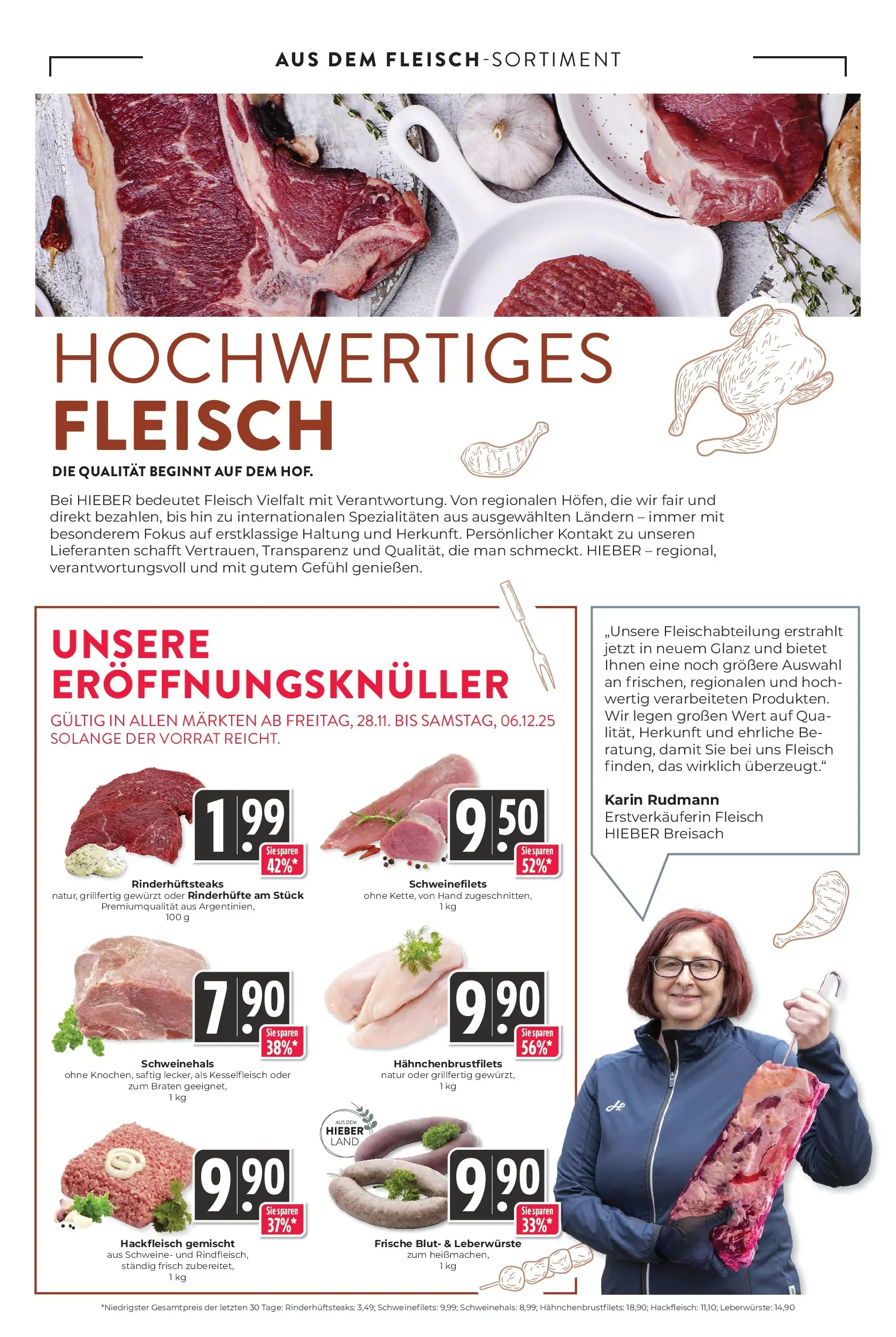 Entdecke - Hieber's Frischecenter: Meine Woche (ab 30.11.2025) zum Blättern | Seite: 4 | Produkte: Fleisch, Hackfleisch