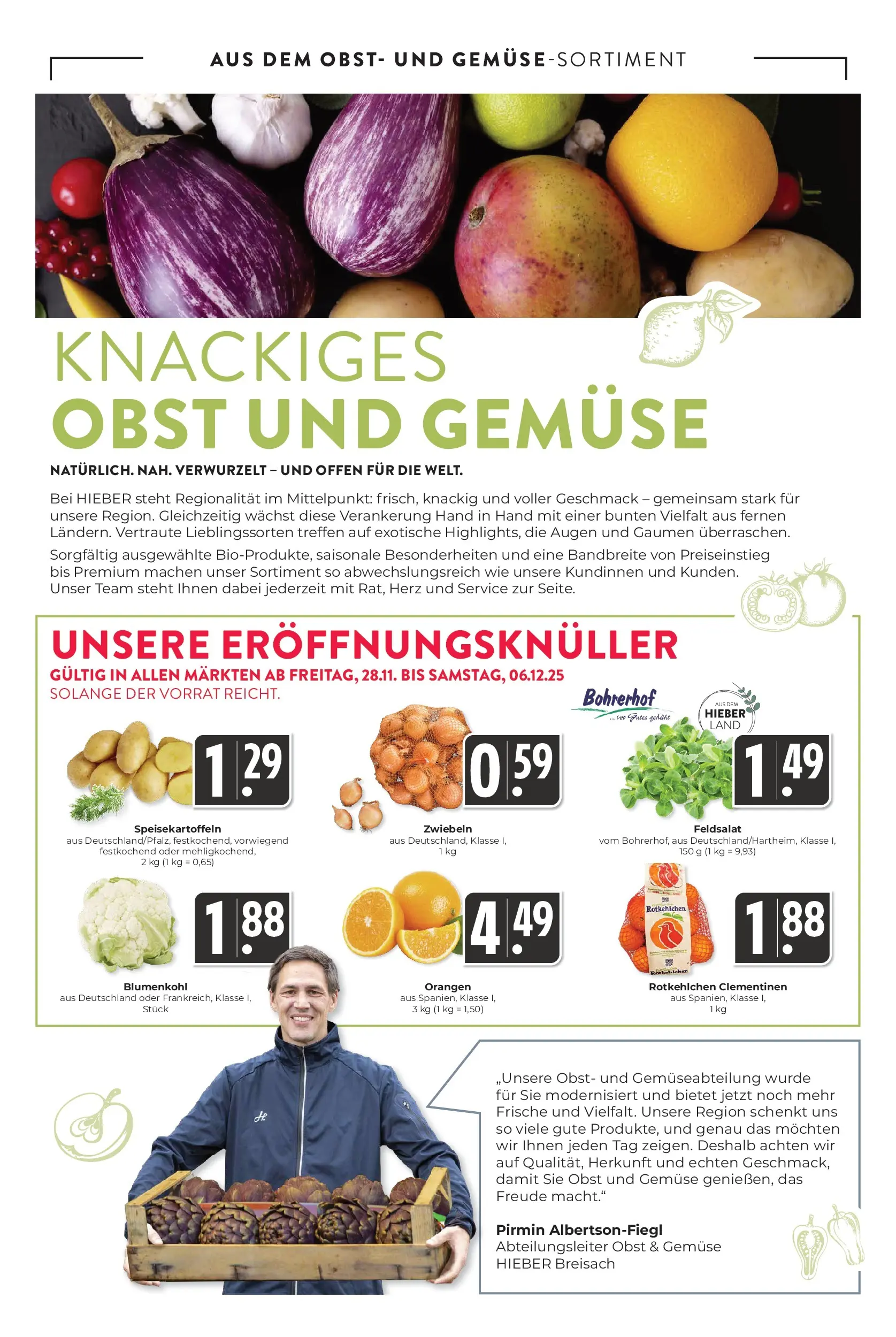 Entdecke - Hieber's Frischecenter: Meine Woche (ab 30.11.2025) zum Blättern | Seite: 7 | Produkte: Zwiebeln, Gemüse, Obst, Blumenkohl