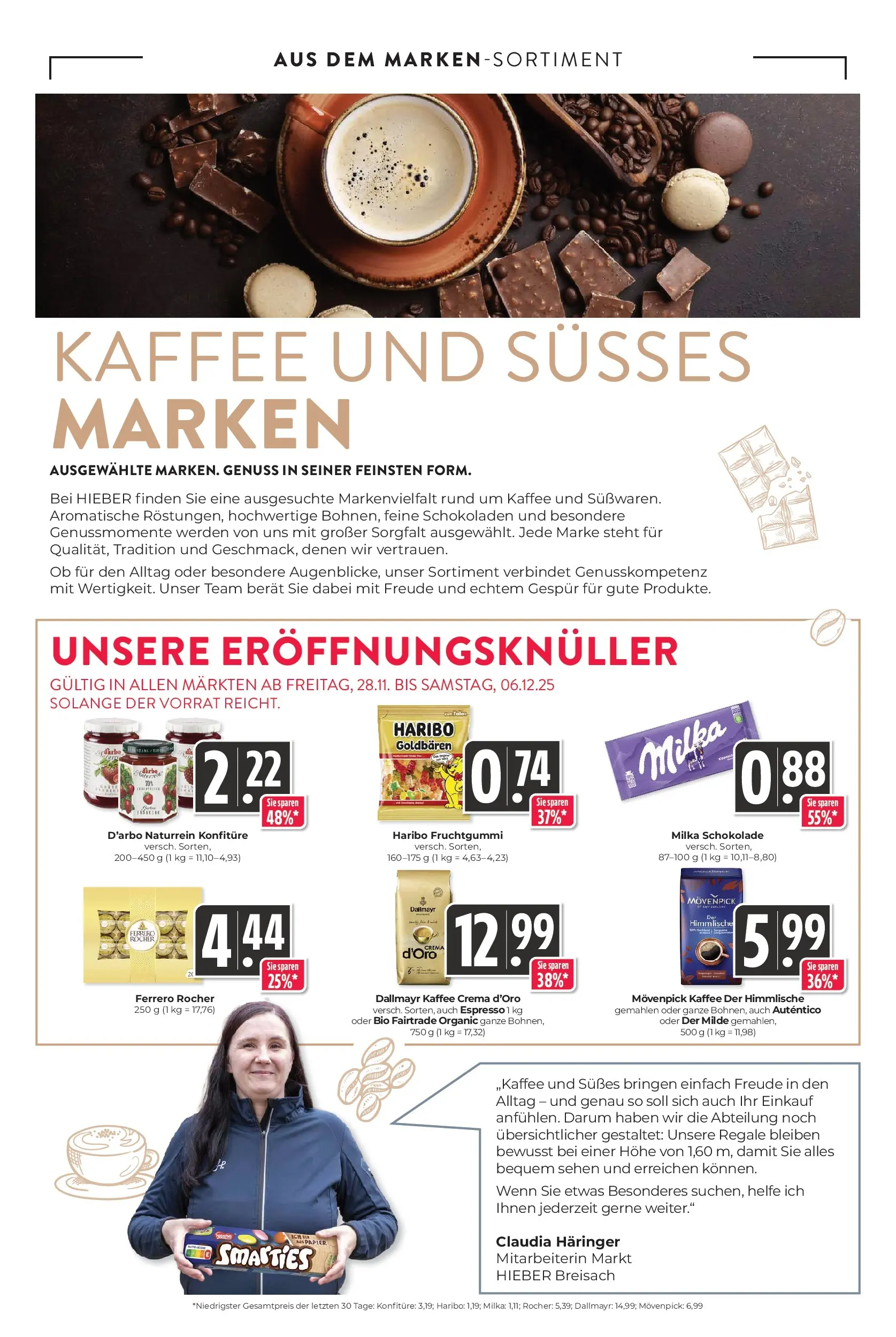 Entdecke - Hieber's Frischecenter: Meine Woche (ab 30.11.2025) zum Blättern | Seite: 15 | Produkte: Milka schokolade, Milka, Dallmayr, Movenpick kaffee