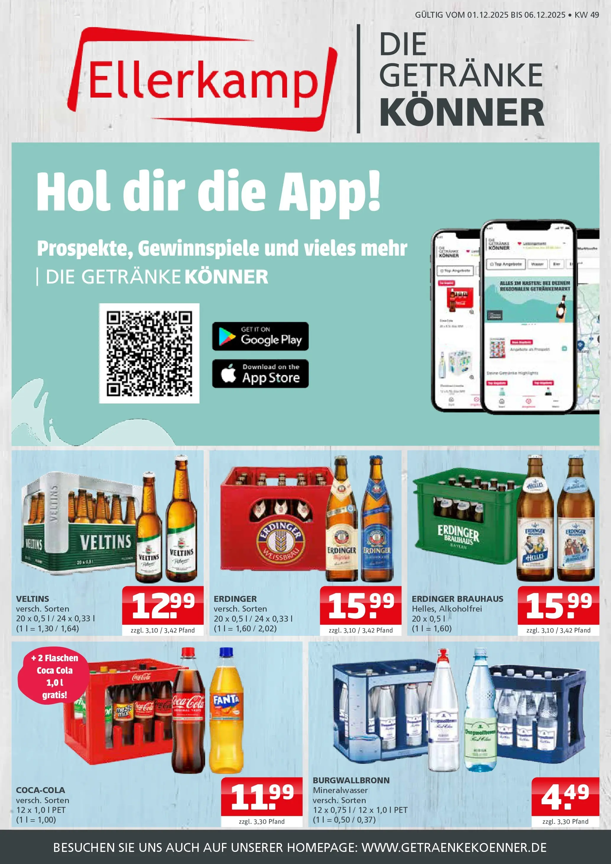 Entdecke - Getränke Ellerkamp: Getränkeangebote (ab 30.11.2025) zum Blättern | Seite: 1 | Produkte: Fanta, Erdinger, Cola, Veltins