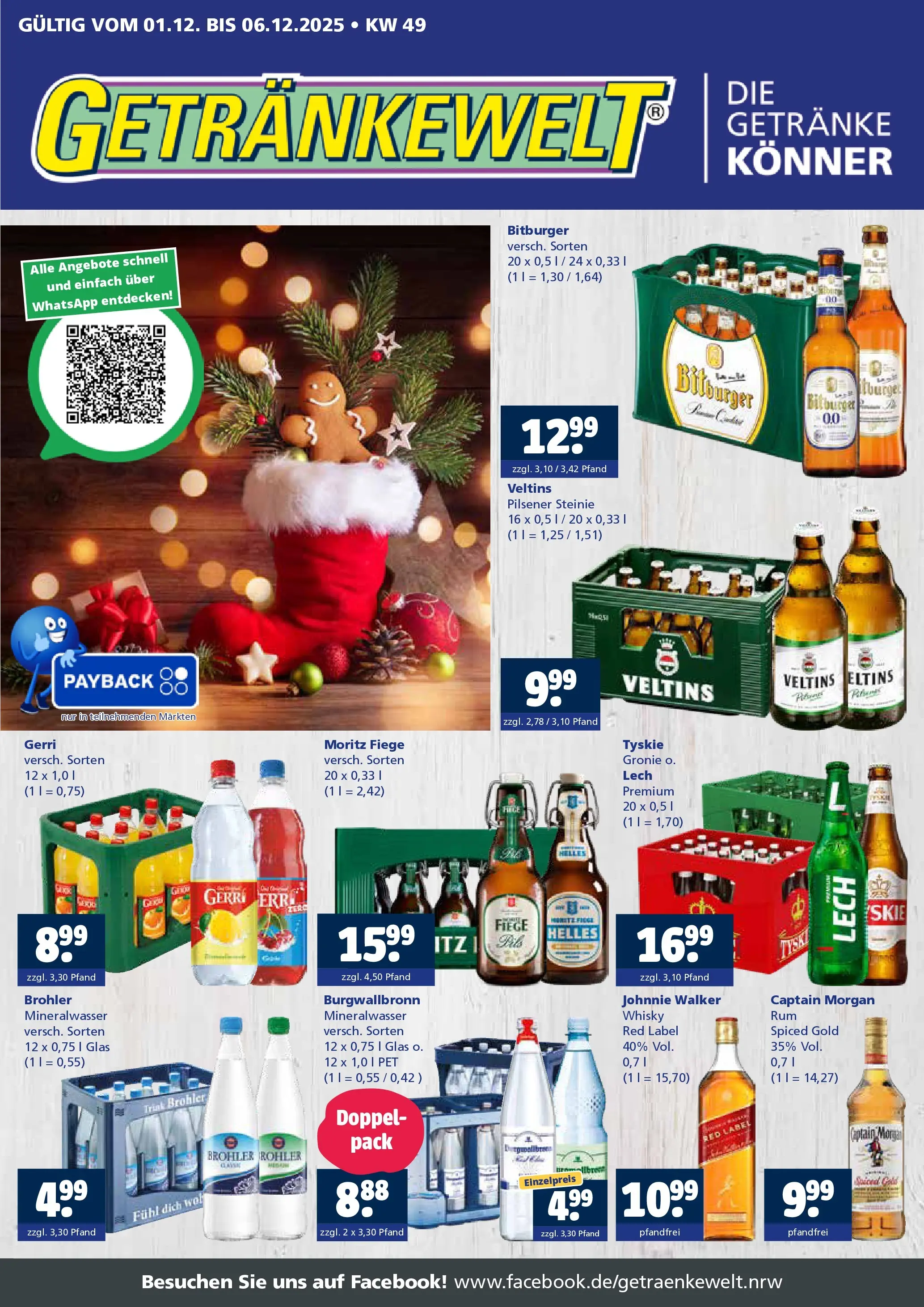 Entdecke - Getränkewelt HSE: Getränkeangebote (ab 30.11.2025) zum Blättern | Seite: 1 | Produkte: Whisky, Bitburger, Mineralwasser, Captain morgan