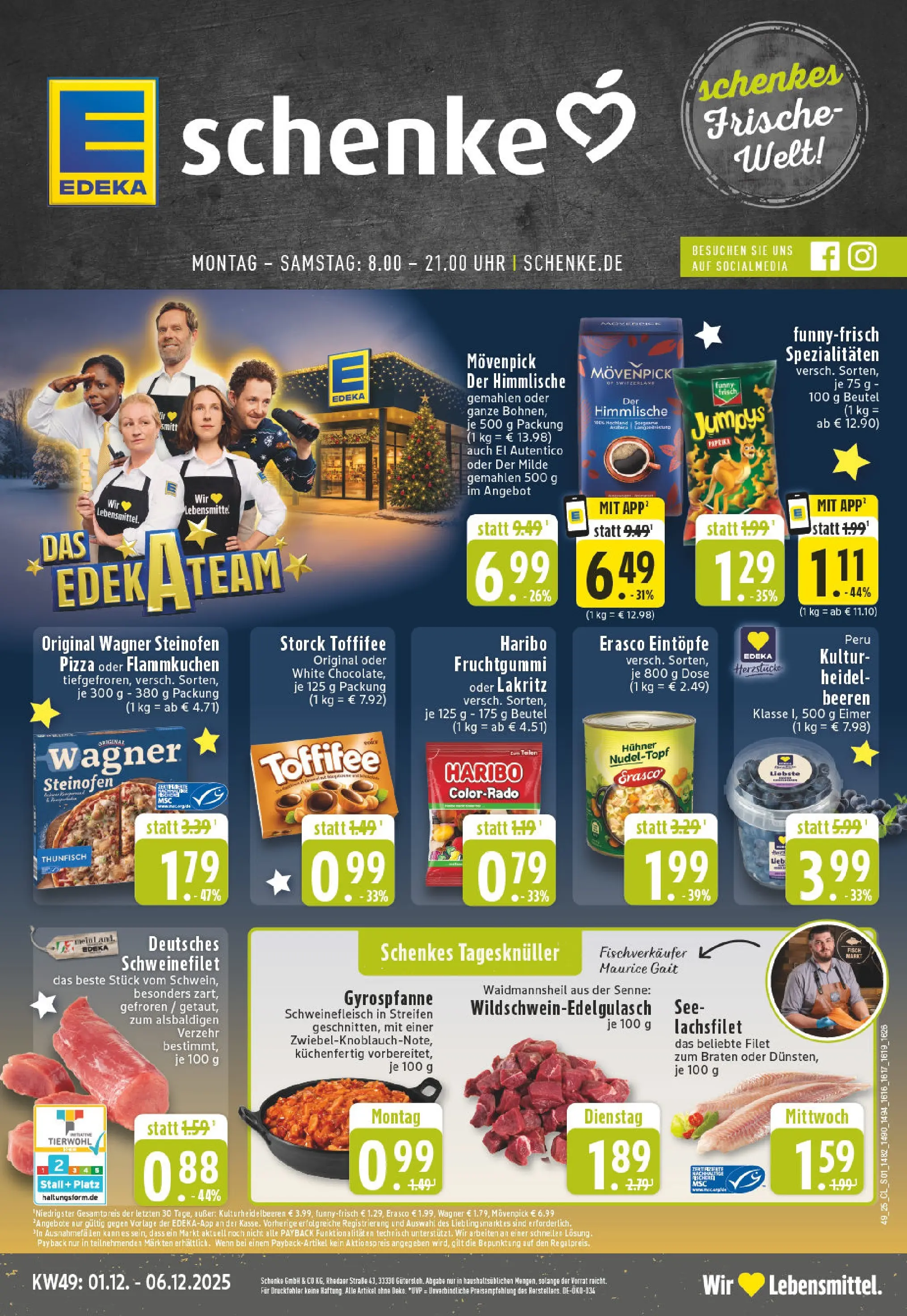 Edeka prospekt Gütersloh	 (ab 01.12.2025) » Angebote Online | Seite: 1 | Produkte: Schweinefilet, Paprika, Erasco, Uhr