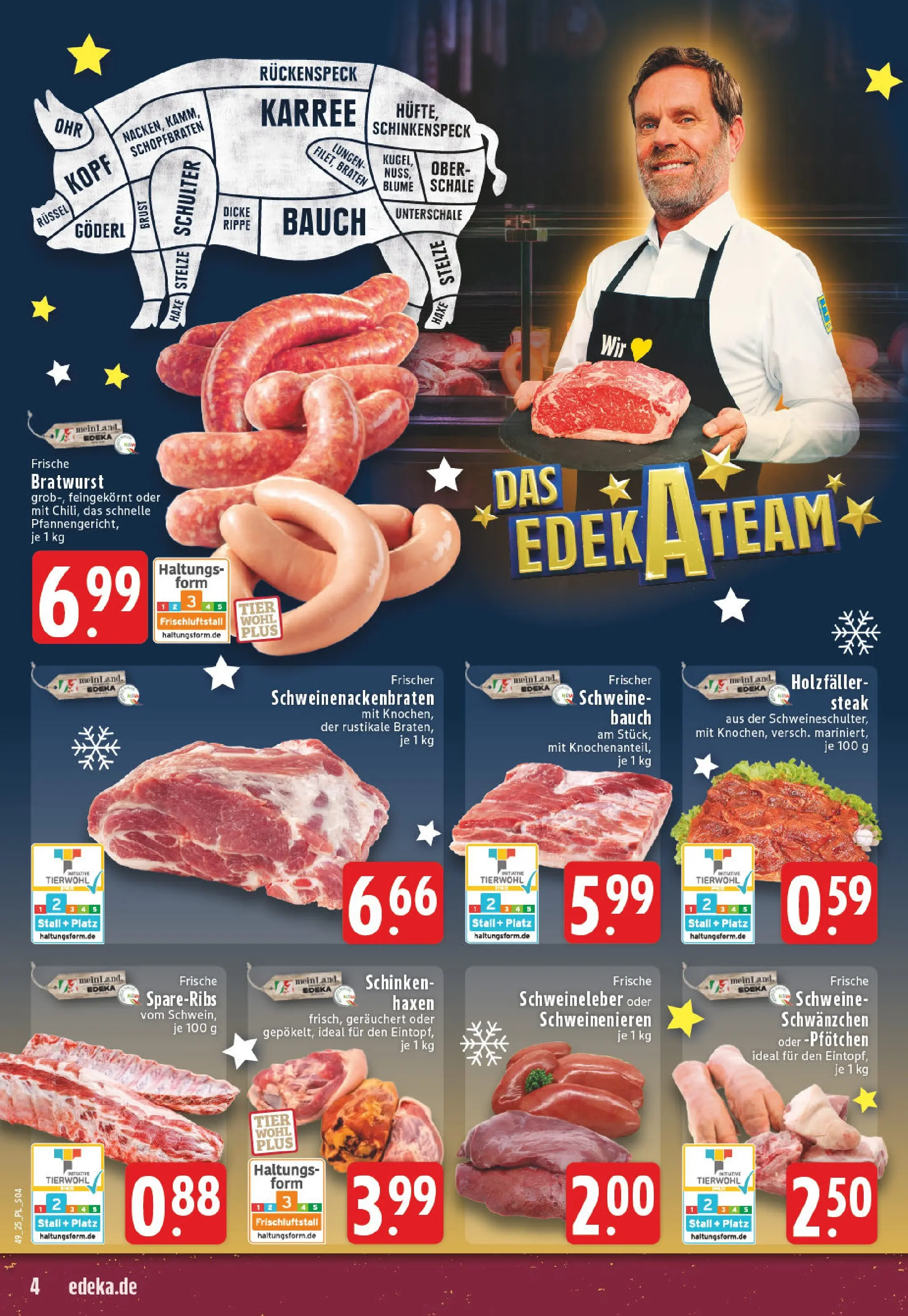 Edeka prospekt Bocholt - Holtwick	 (ab 01.12.2025) » Angebote Online | Seite: 4 | Produkte: Bratwurst, Spare ribs, Schinken, Steak