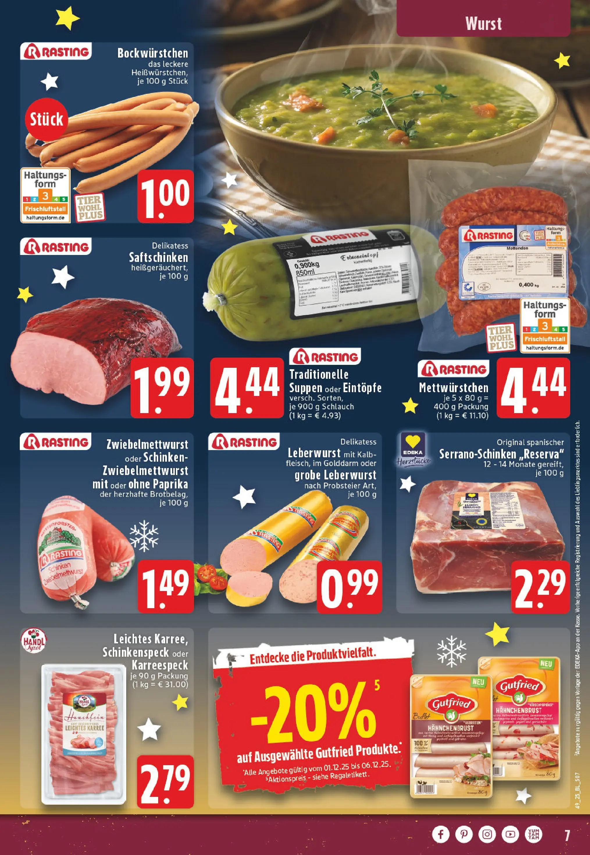 Edeka prospekt Vreden	 (ab 01.12.2025) » Angebote Online | Seite: 7 | Produkte: Paprika, Wurst, Schinken, Hahnchenbrust