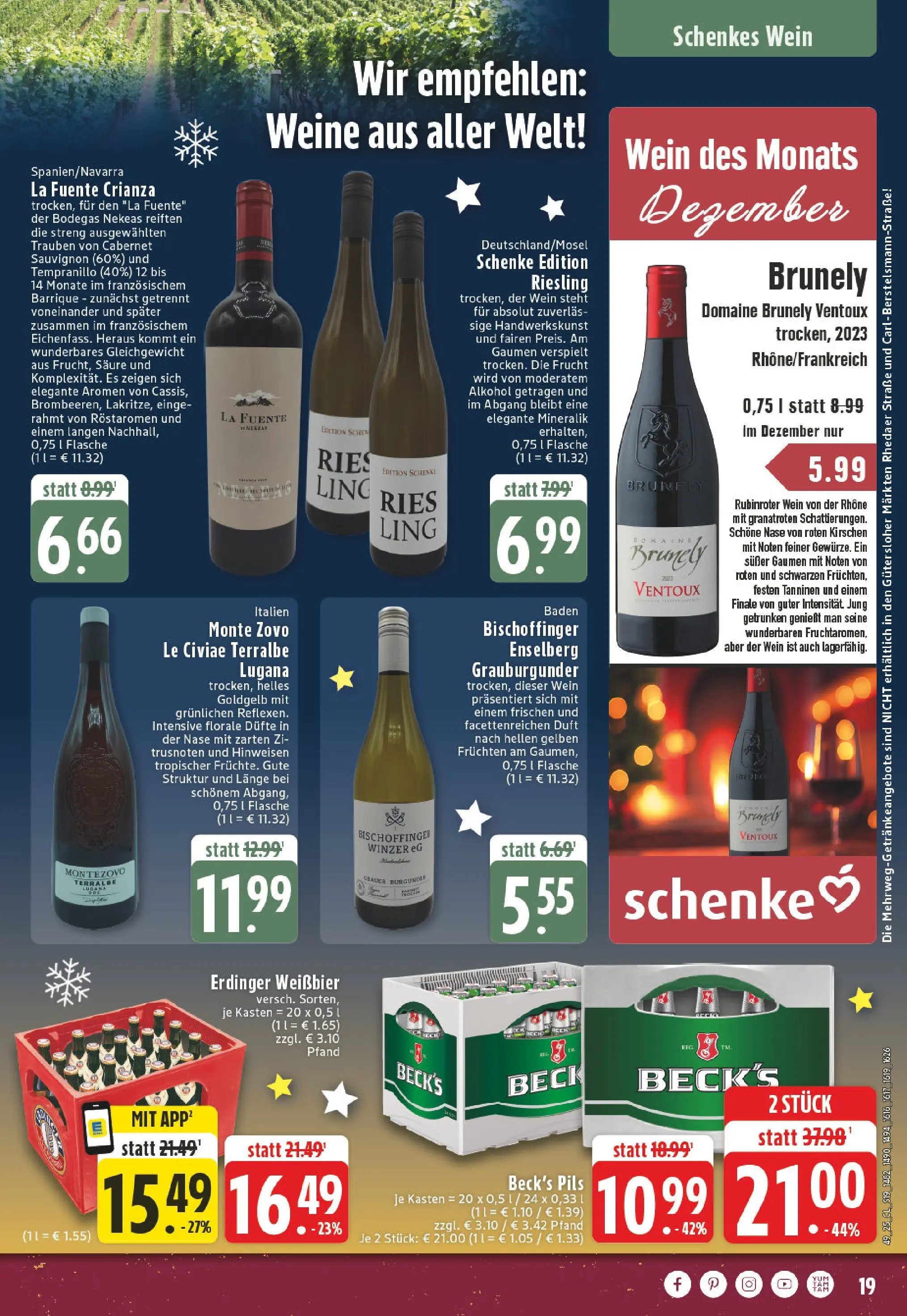 Edeka prospekt Gütersloh	 (ab 01.12.2025) » Angebote Online | Seite: 19 | Produkte: Erdinger, Weißbier, Kirschen, Wein