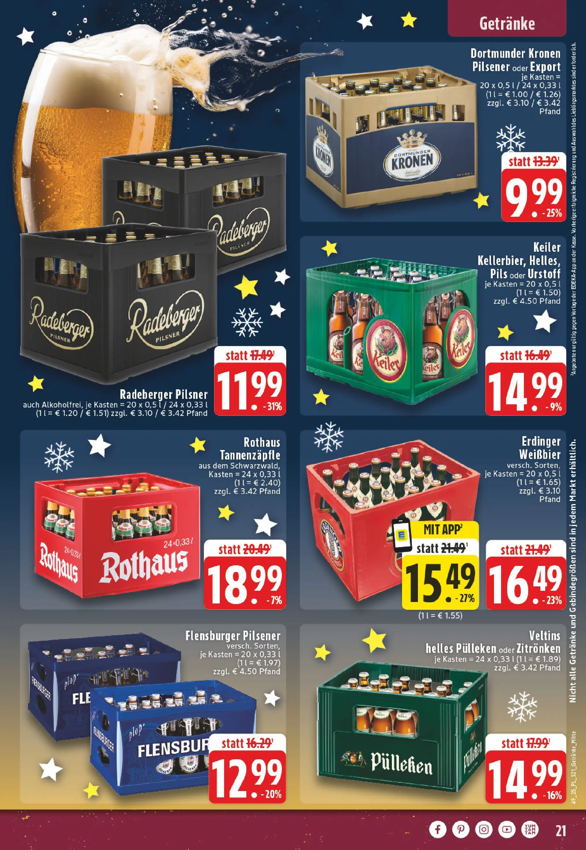 Edeka prospekt Düsseldorf	 (ab 01.12.2025) » Angebote Online | Seite: 21 | Produkte: Erdinger, Pils, Radeberger pilsner, Veltins