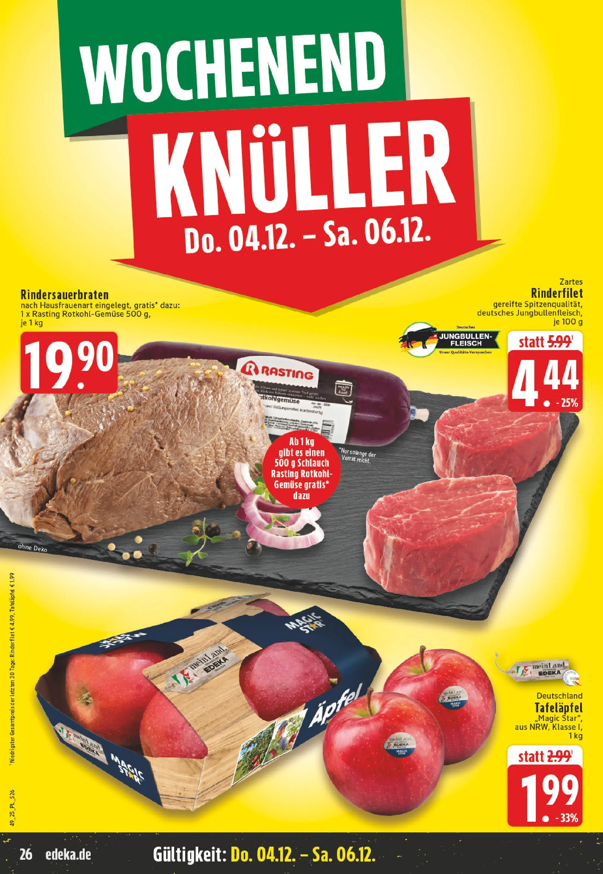 Edeka prospekt Bocholt - Holtwick	 (ab 01.12.2025) » Angebote Online | Seite: 26 | Produkte: Rotkohl, Rinderfilet, Äpfel, Fleisch