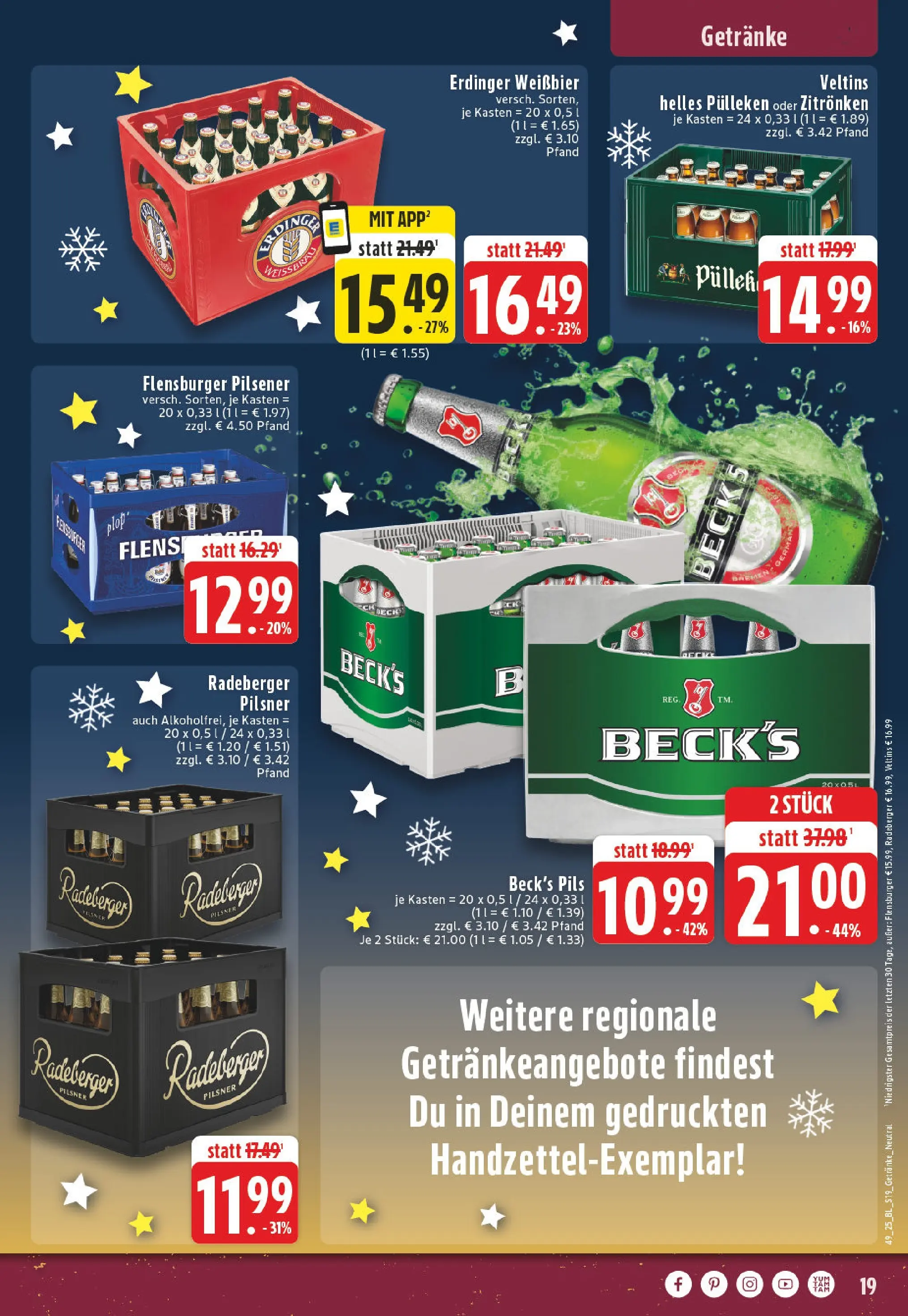 Edeka prospekt Winterberg-Zueschen	 (ab 01.12.2025) » Angebote Online | Seite: 19 | Produkte: Helles pulleken, Weißbier, Pils, Flensburger