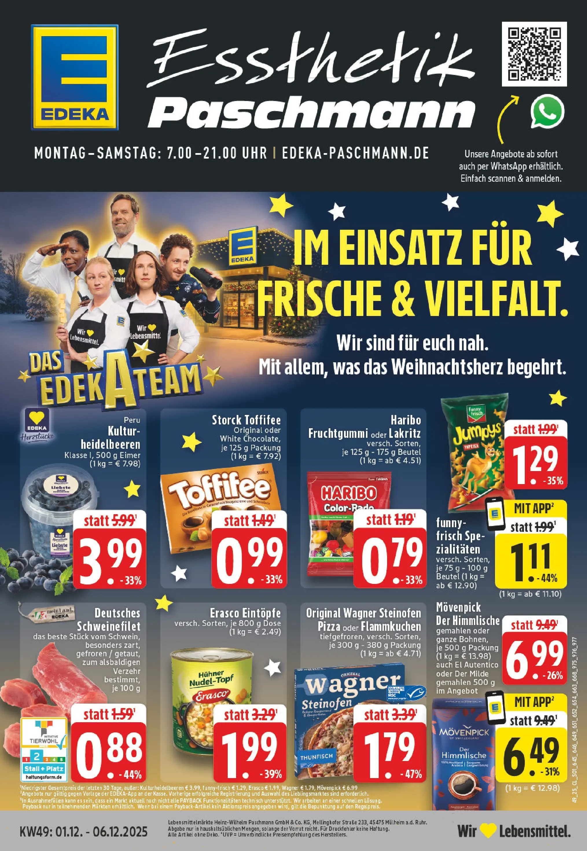 Edeka prospekt Duisburg Homberg-Hochheide	 (ab 01.12.2025) » Angebote Online | Seite: 1 | Produkte: Heidelbeeren, Paprika, Pizza, Uhr