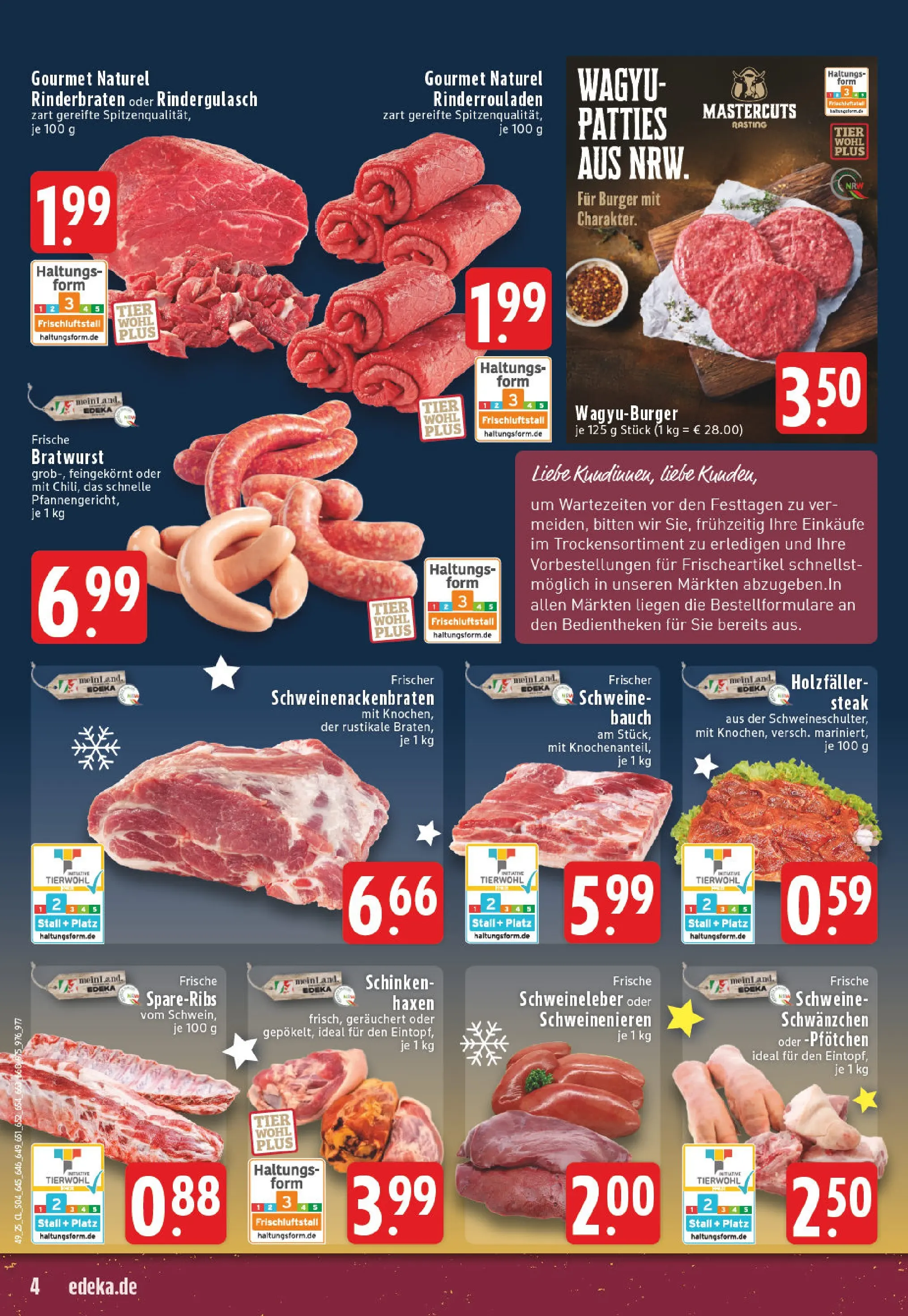 Edeka prospekt Duisburg Homberg-Hochheide	 (ab 01.12.2025) » Angebote Online | Seite: 4 | Produkte: Rinderrouladen, Rinderbraten, Schinken, Steak