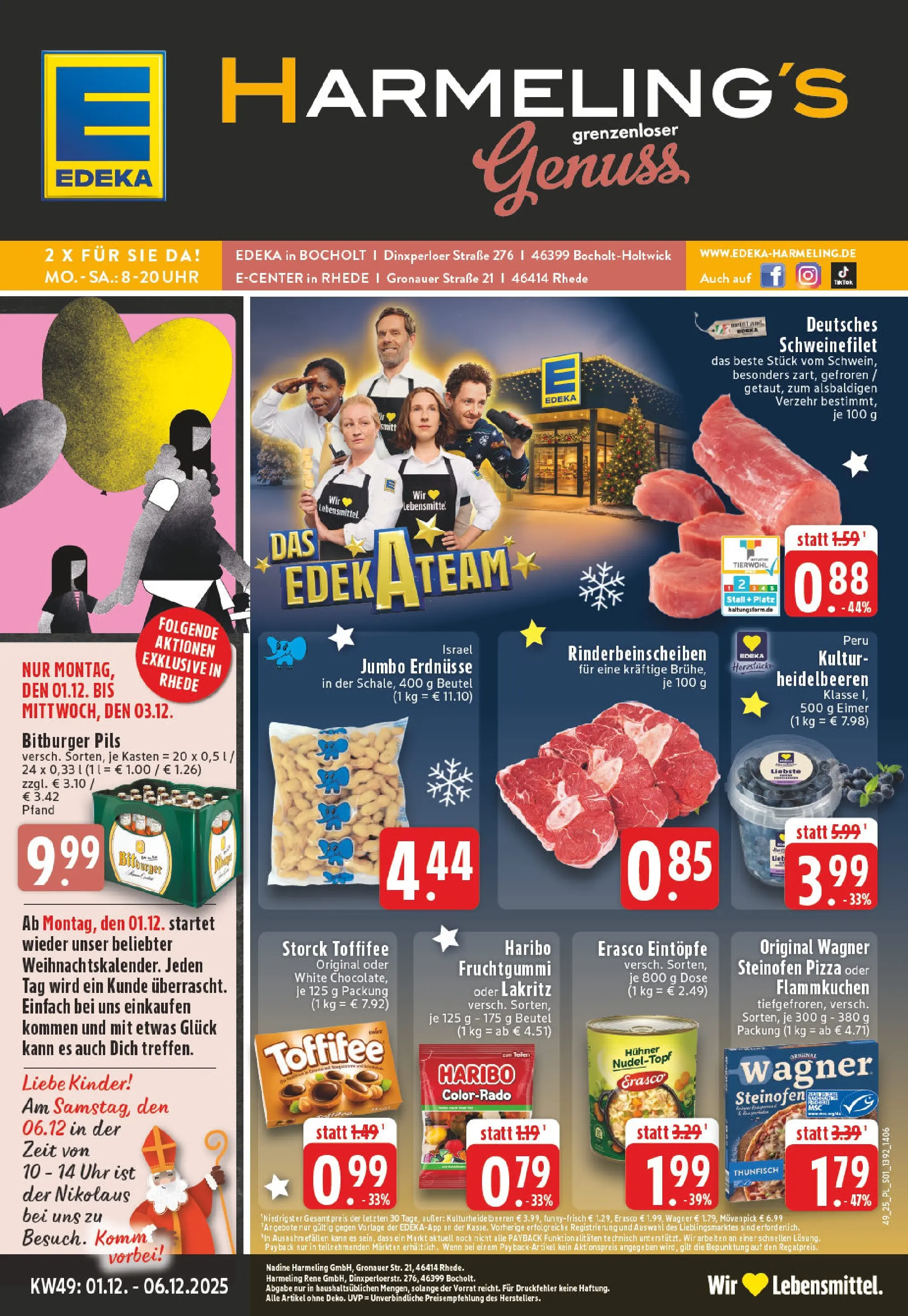 Edeka prospekt Bocholt - Holtwick	 (ab 01.12.2025) » Angebote Online | Seite: 1 | Produkte: Erdnüsse, Heidelbeeren, Toffifee, Pizza