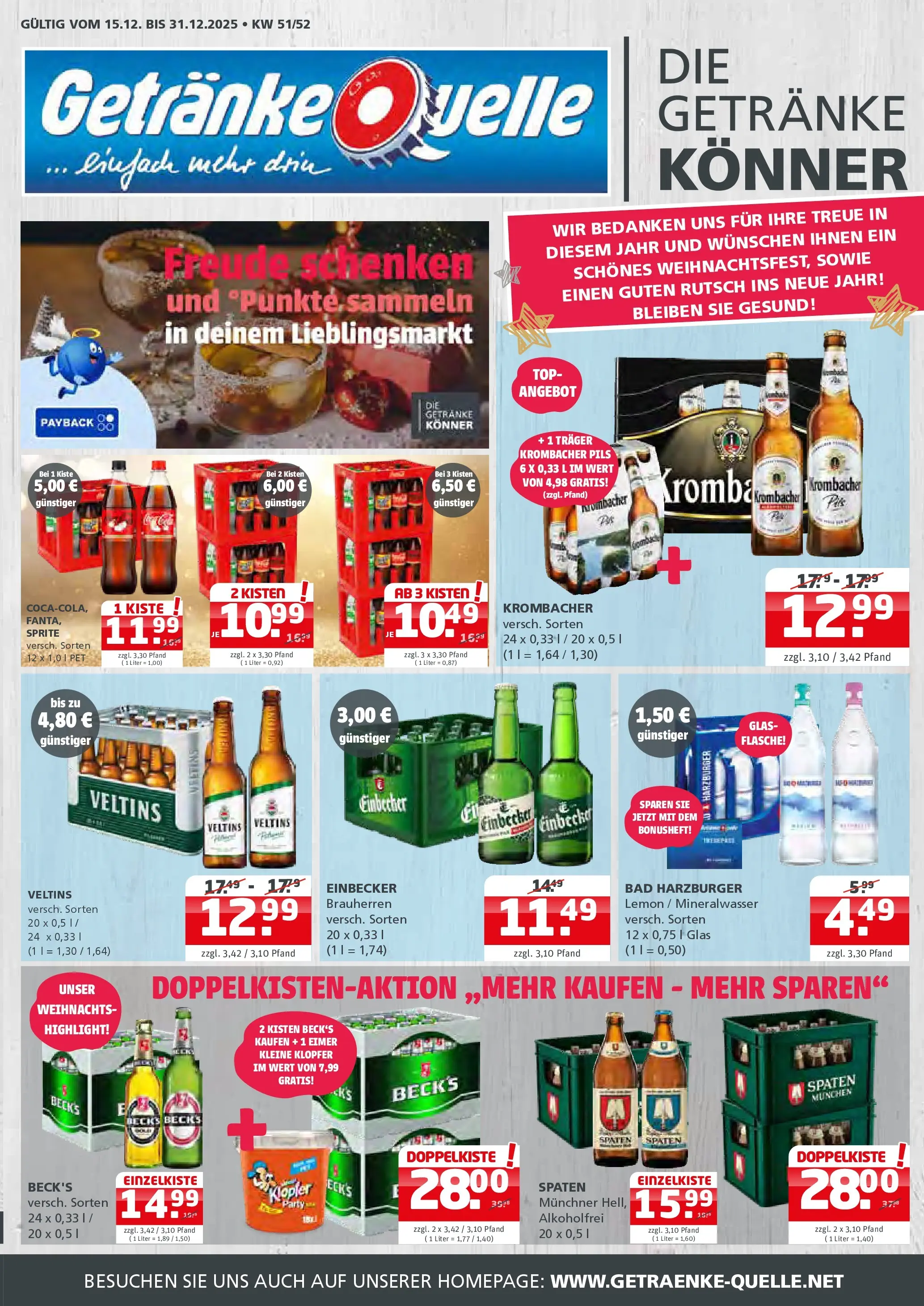 Entdecke - Getränke Quelle: Getränkeangebote (ab 14.12.2025) zum Blättern | Seite: 1 | Produkte: Top, Pils, Mineralwasser, Krombacher