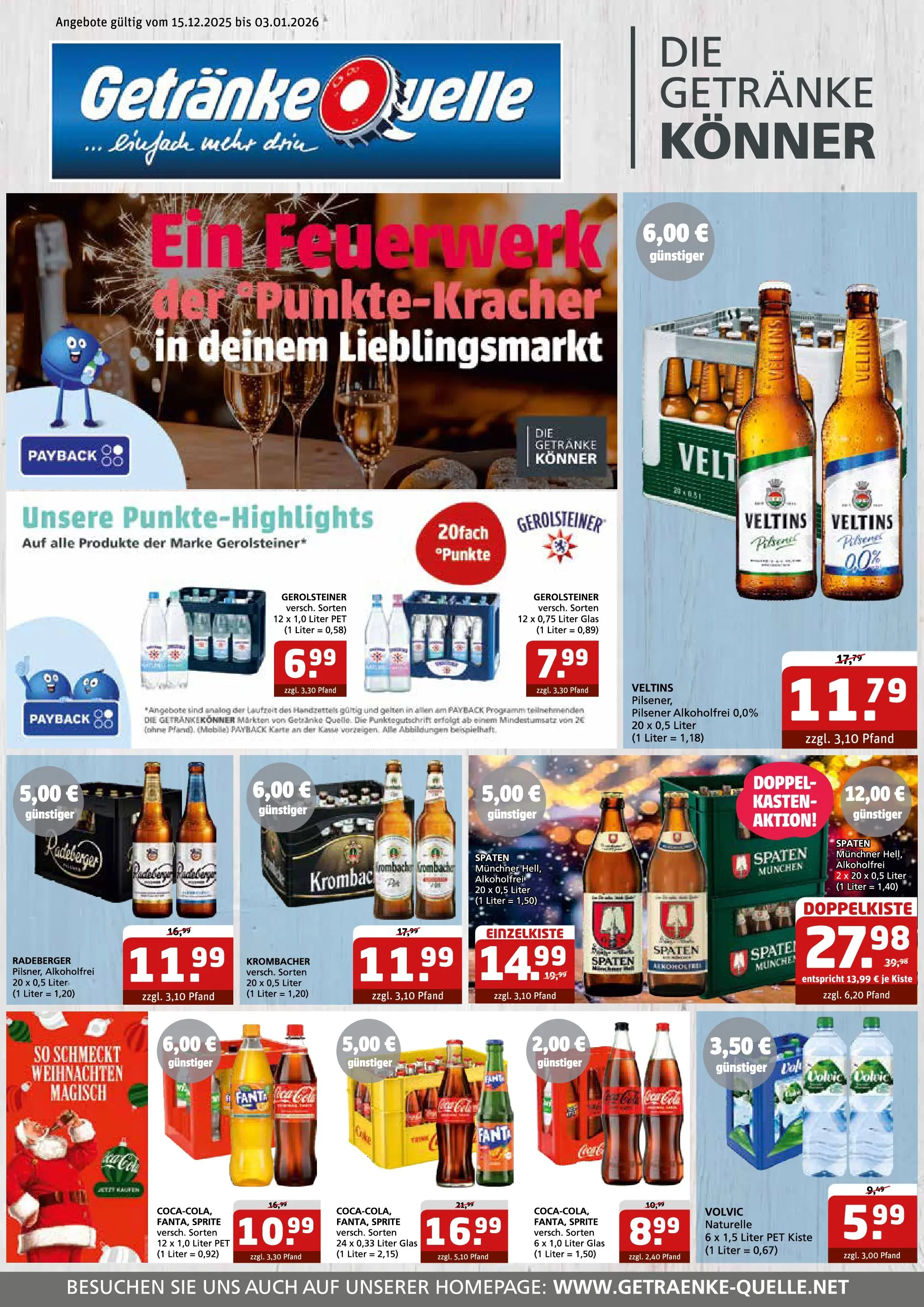 Entdecke - Getränke Quelle: Getränkeangebote (ab 14.12.2025) zum Blättern | Seite: 1 | Produkte: Sprite, Volvic, Veltins, Gerolsteiner