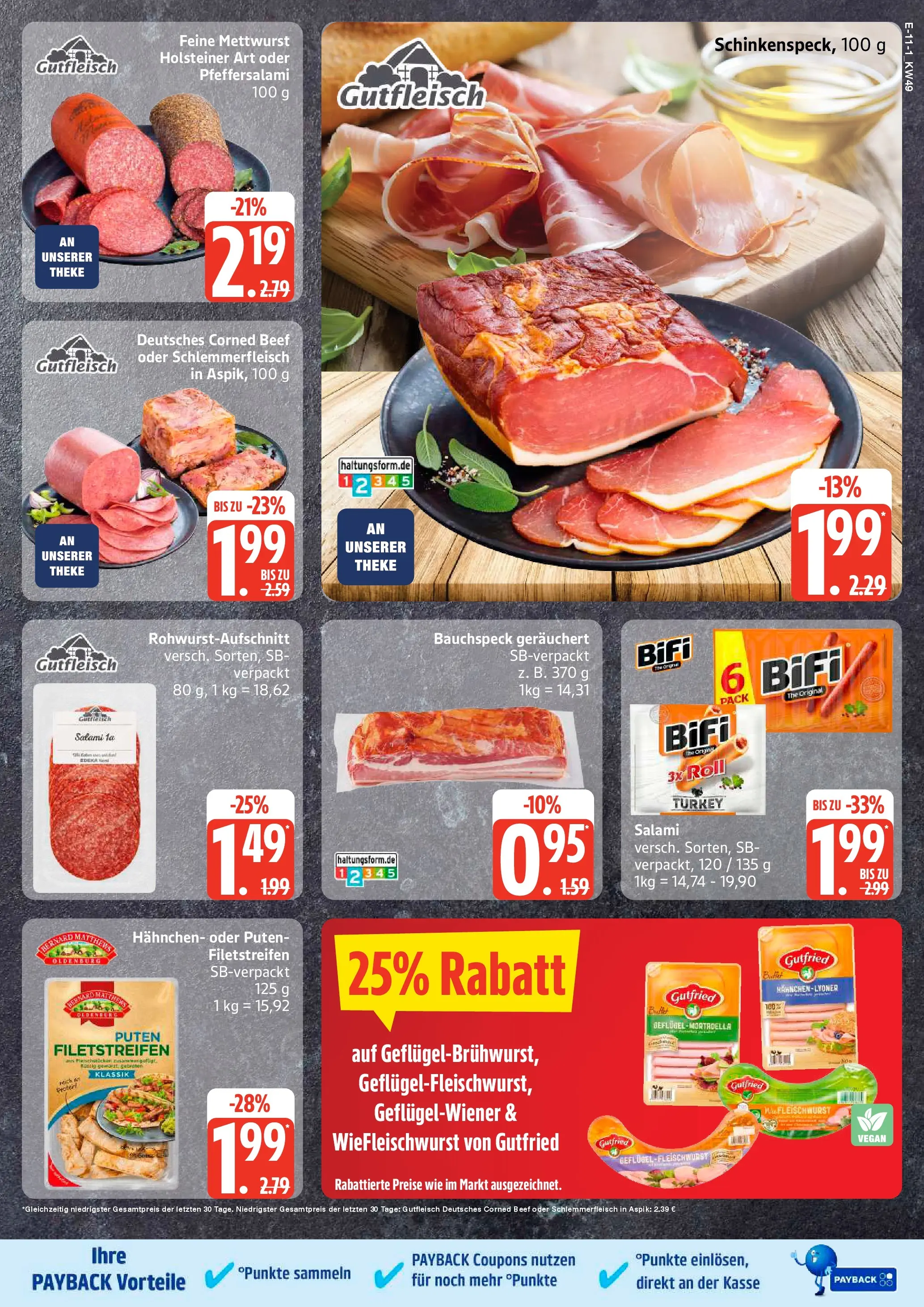 Edeka prospekt Rostock	 (ab 30.11.2025) » Angebote Online | Seite: 11 | Produkte: Hahnchen, Theke, Bifi, Salami