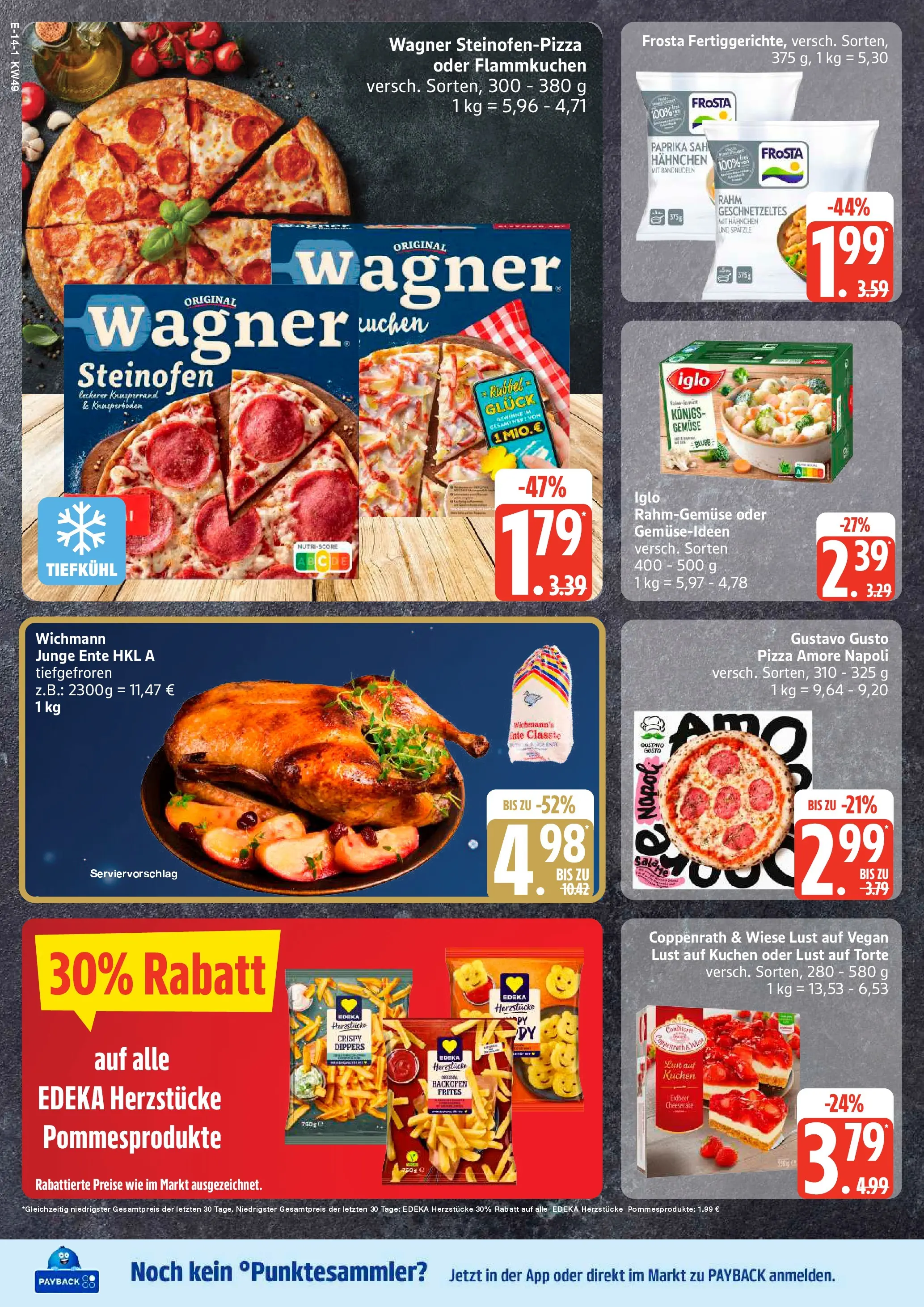 Edeka prospekt Rostock	 (ab 30.11.2025) » Angebote Online | Seite: 14 | Produkte: Gustavo gusto, Frosta, Gemüse, Ente