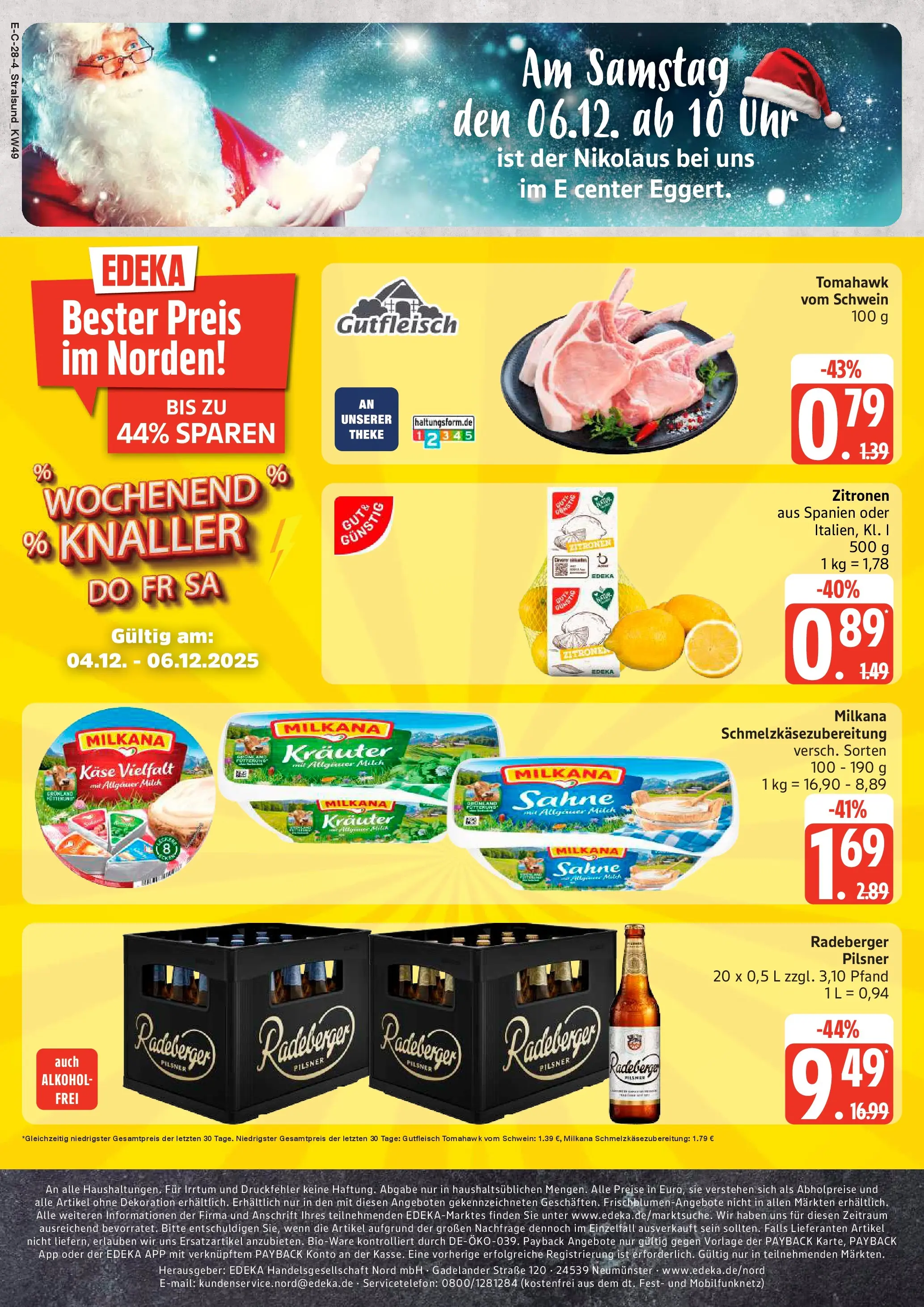 Edeka prospekt Stralsund	 (ab 30.11.2025) » Angebote Online | Seite: 28 | Produkte: Theke, Milkana, Radeberger pilsner, Zitronen