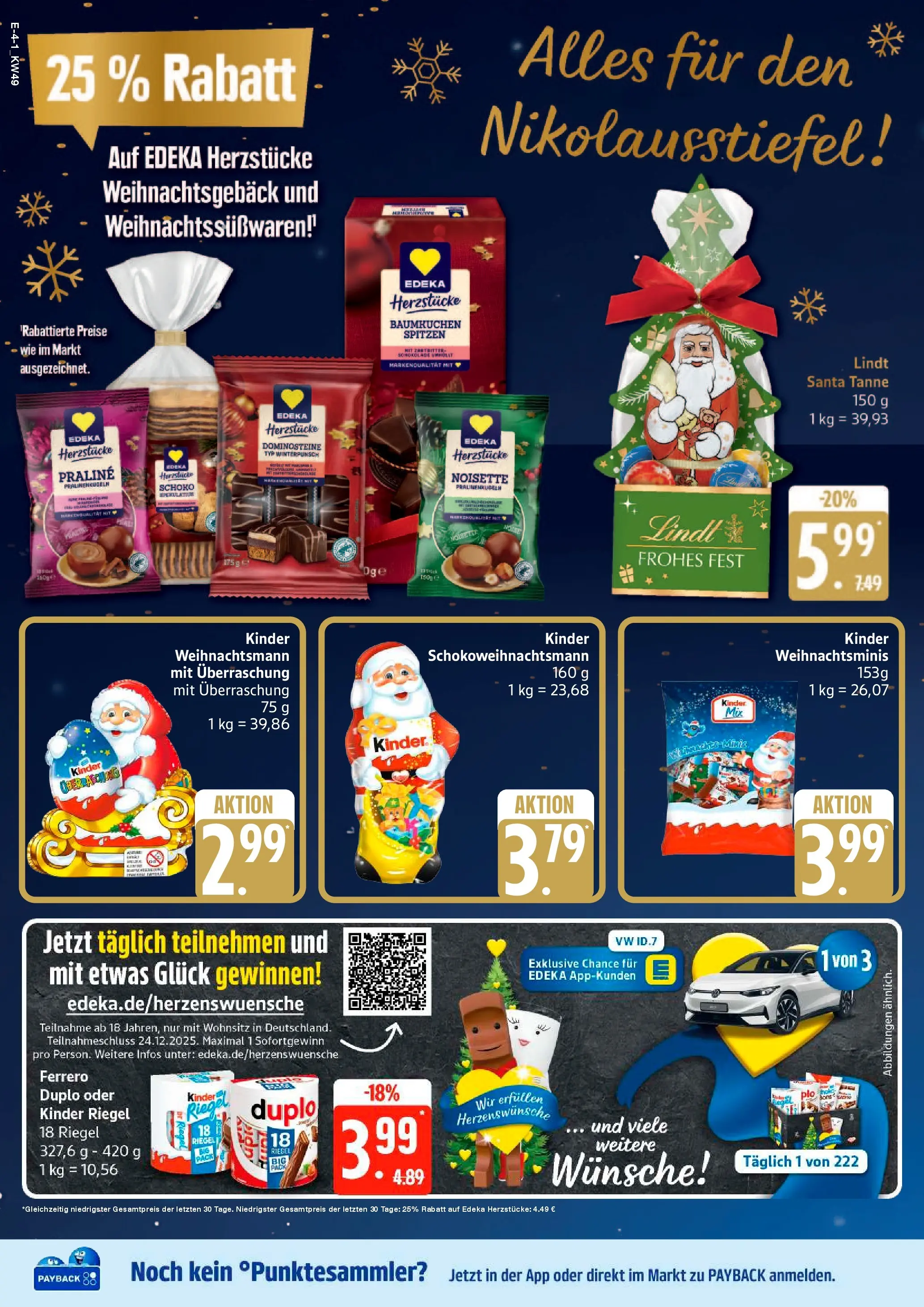 Edeka prospekt Ratzeburg	 (ab 01.12.2025) » Angebote Online | Seite: 4 | Produkte: Kinder riegel, Lindt