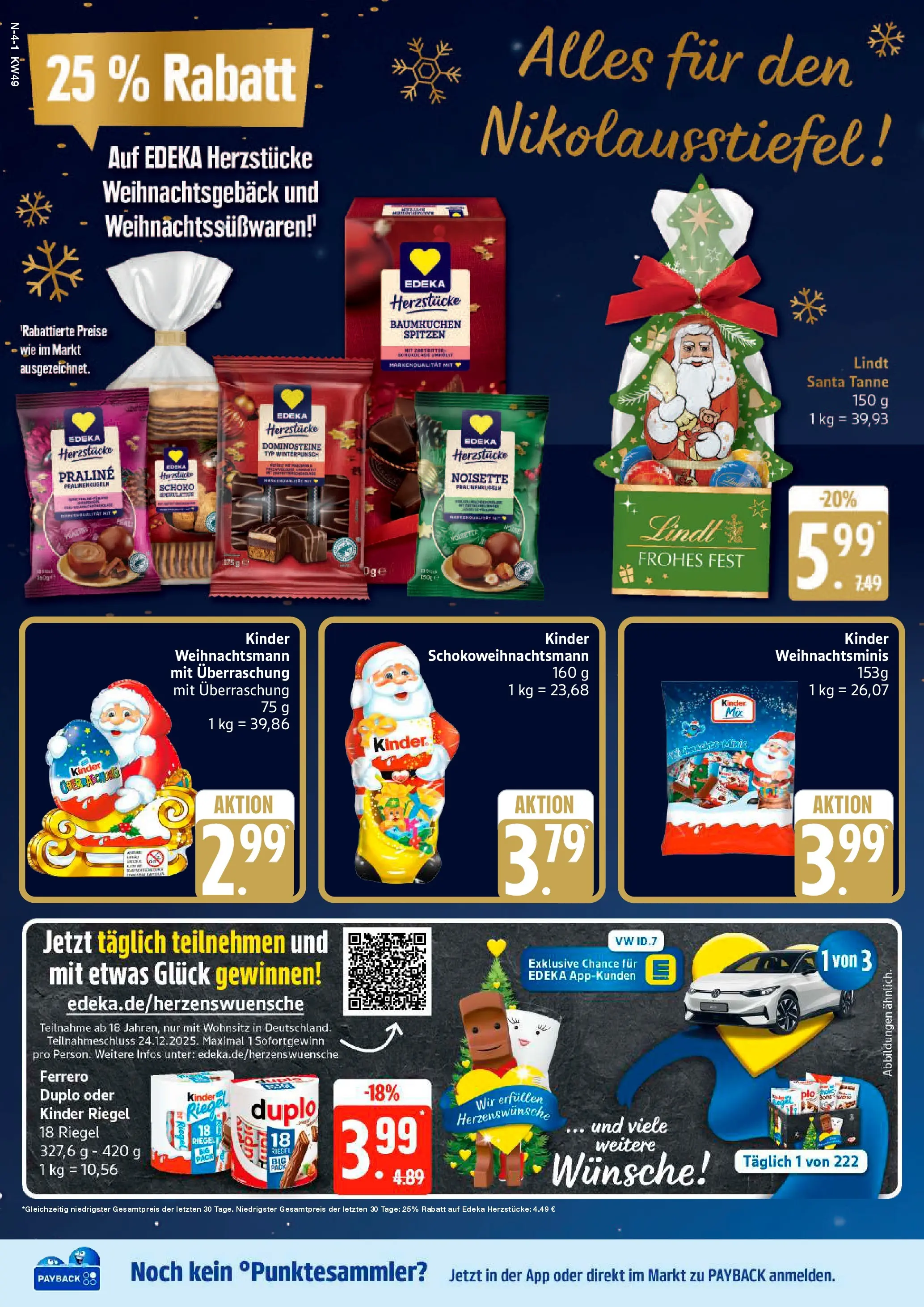 Edeka prospekt Schleswig	 (ab 30.11.2025) » Angebote Online | Seite: 4 | Produkte: Ferrero duplo, Schokolade, Kinder riegel, Lindt