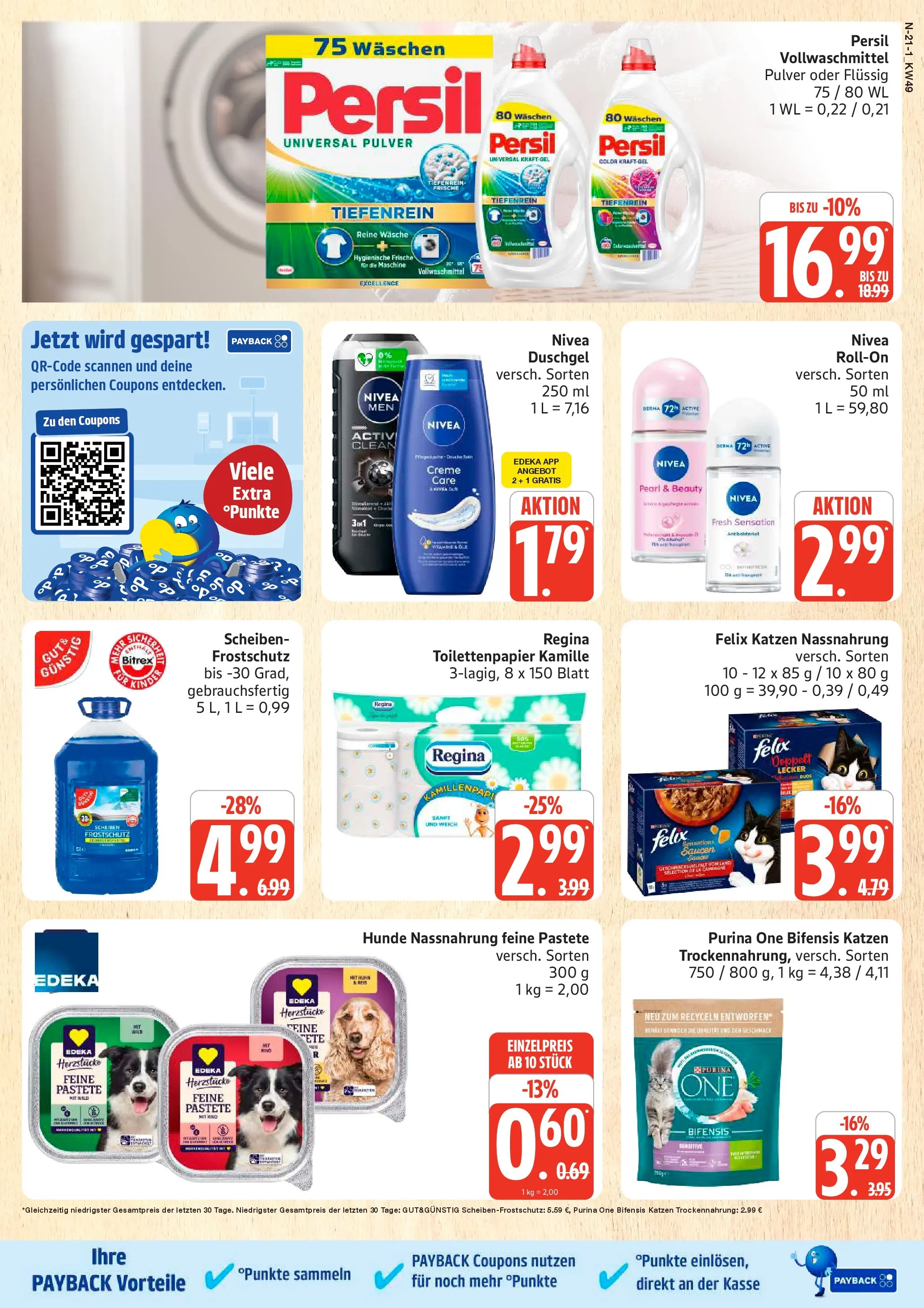Edeka prospekt Schleswig	 (ab 30.11.2025) » Angebote Online | Seite: 21 | Produkte: Purina one, Creme, Duschgel, Toilettenpapier