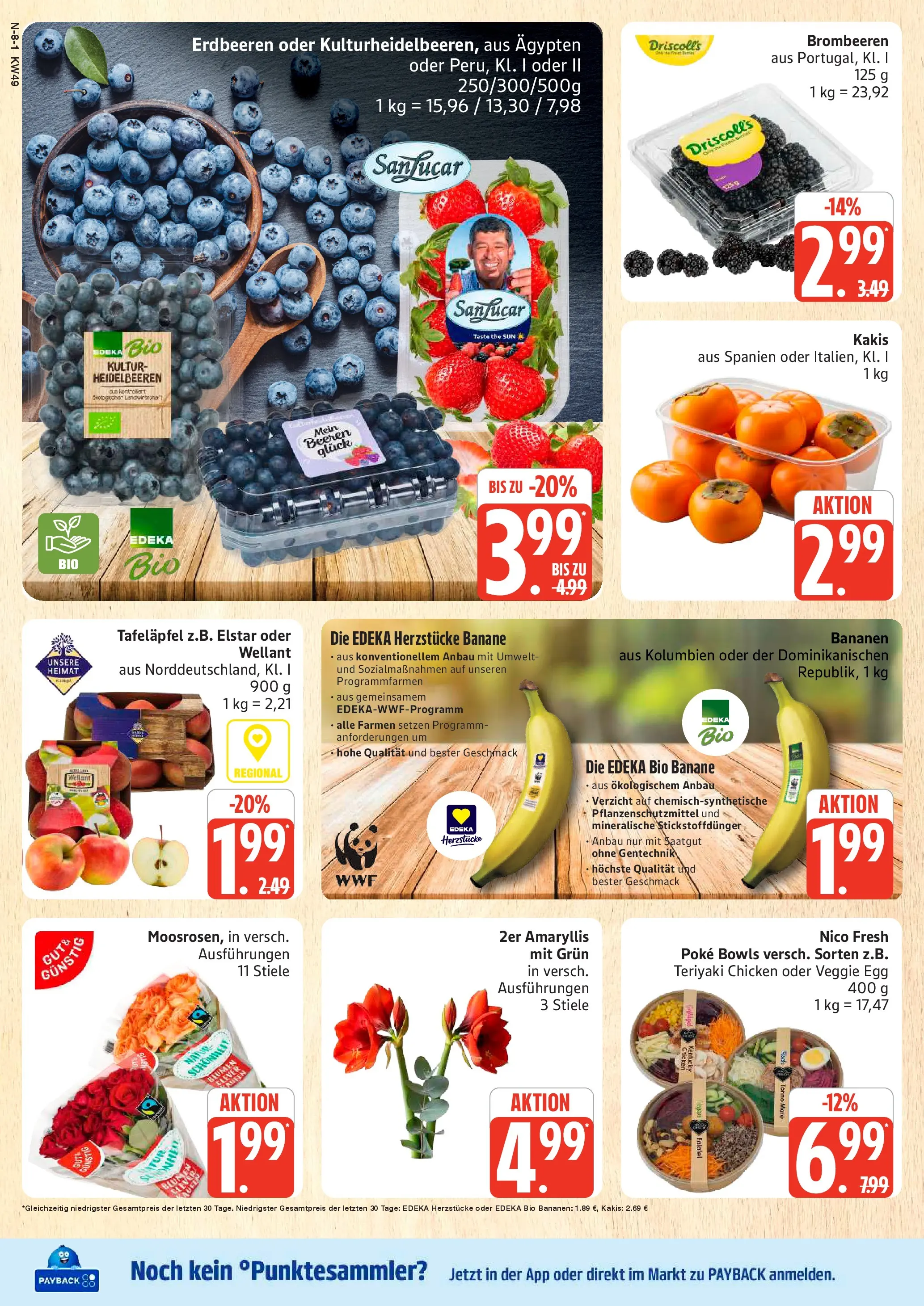 Edeka prospekt Schleswig	 (ab 30.11.2025) » Angebote Online | Seite: 8 | Produkte: Blumen, Bananen, Heidelbeeren, Erdbeeren