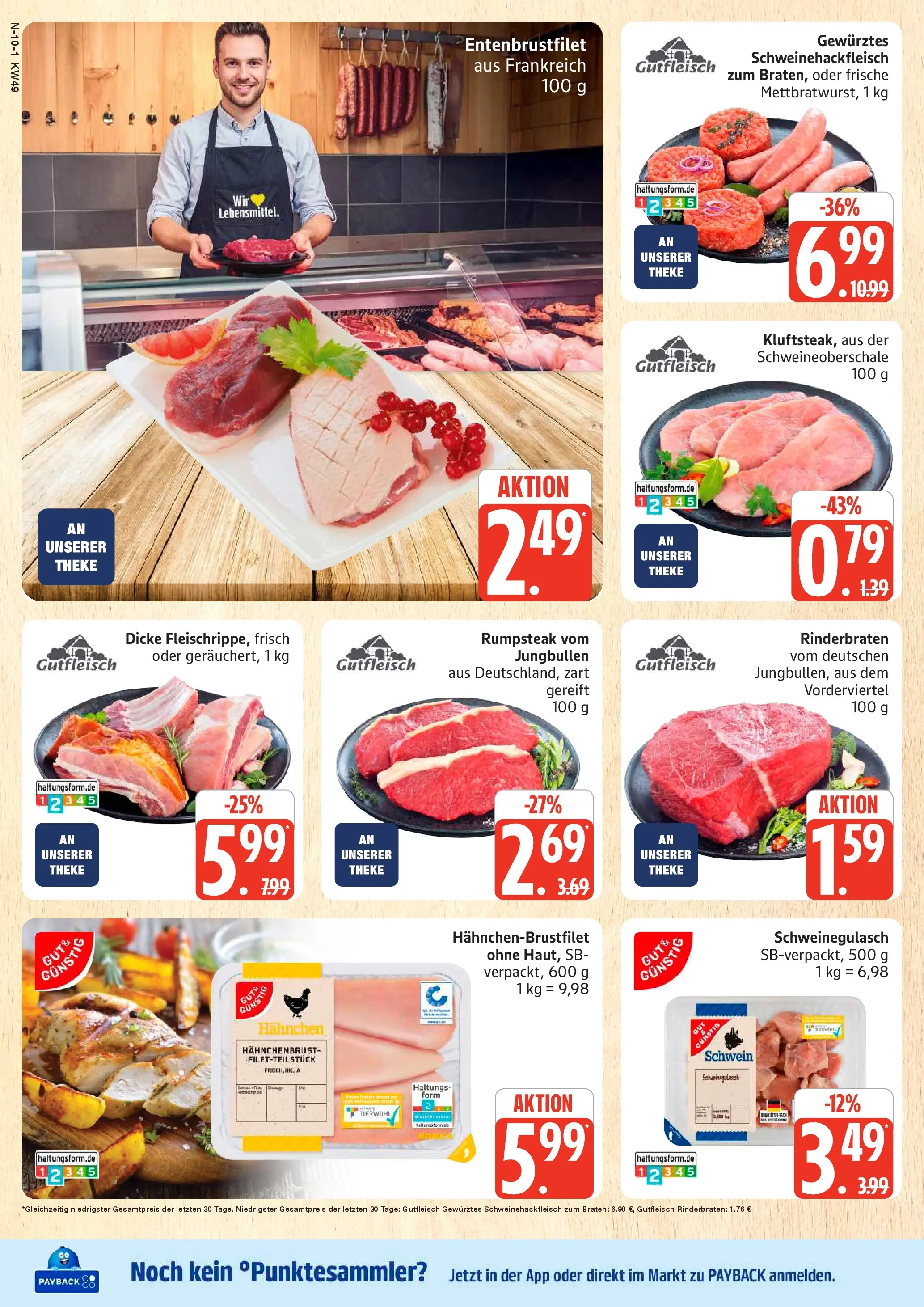 Edeka prospekt Schleswig	 (ab 30.11.2025) » Angebote Online | Seite: 10 | Produkte: Schweinegulasch, Rinderbraten, Hahnchen, Theke