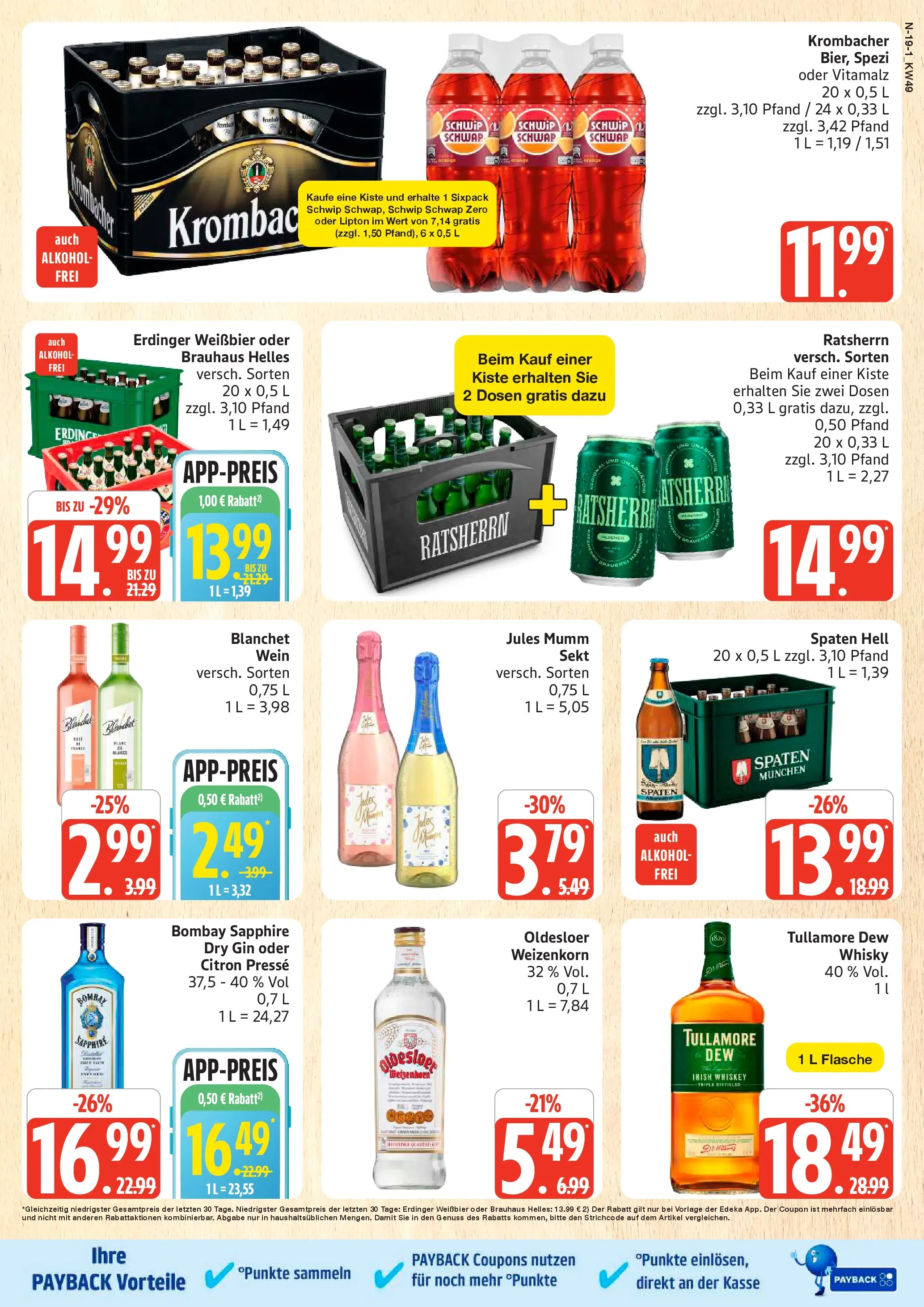 Edeka prospekt Schleswig	 (ab 30.11.2025) » Angebote Online | Seite: 19 | Produkte: Presse, Weißbier, Schwip schwap, Wein