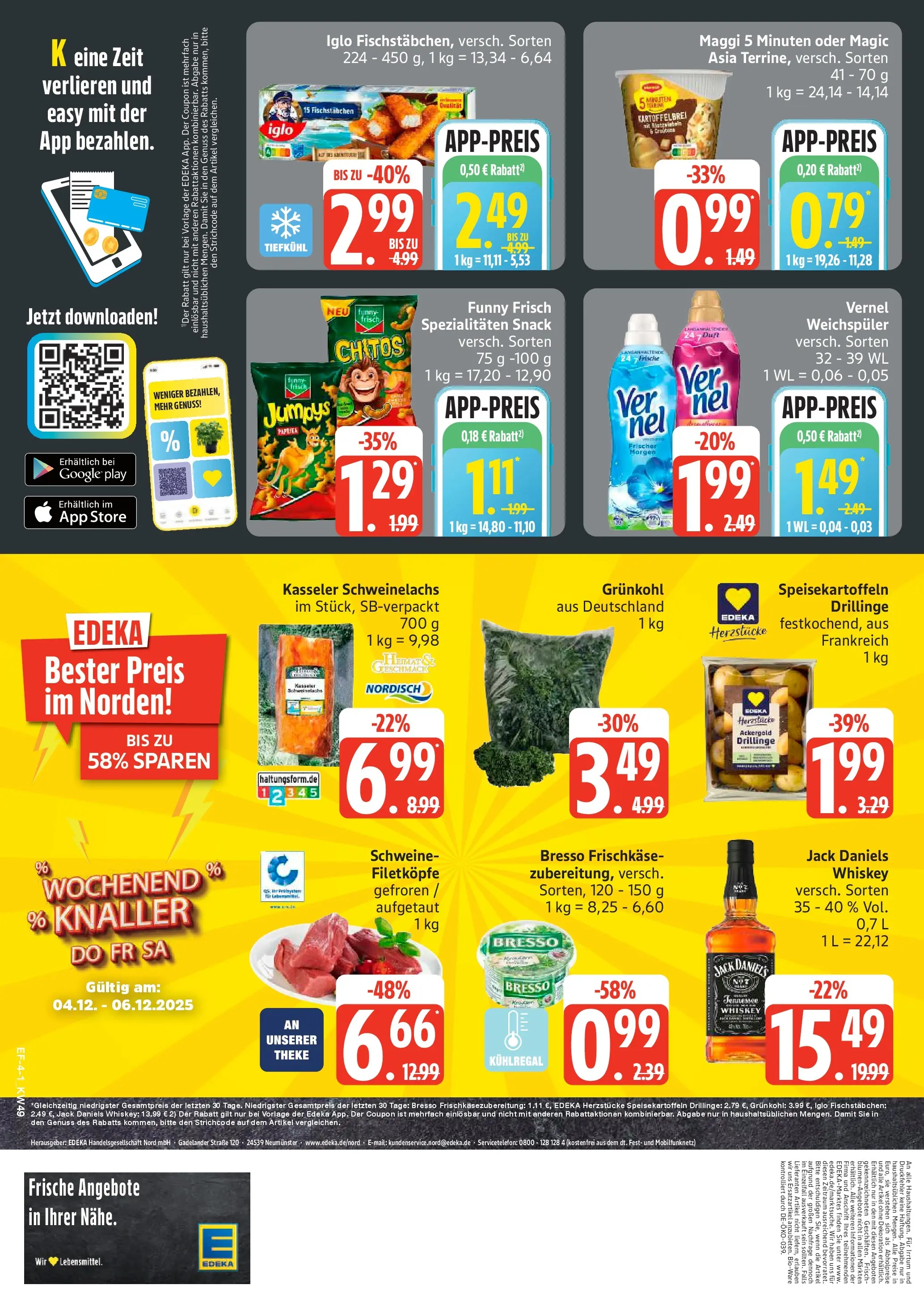 Edeka prospekt Hamburg	 (ab 30.11.2025) » Angebote Online | Seite: 4 | Produkte: Iglo, Fischstabchen, Paprika, Whiskey