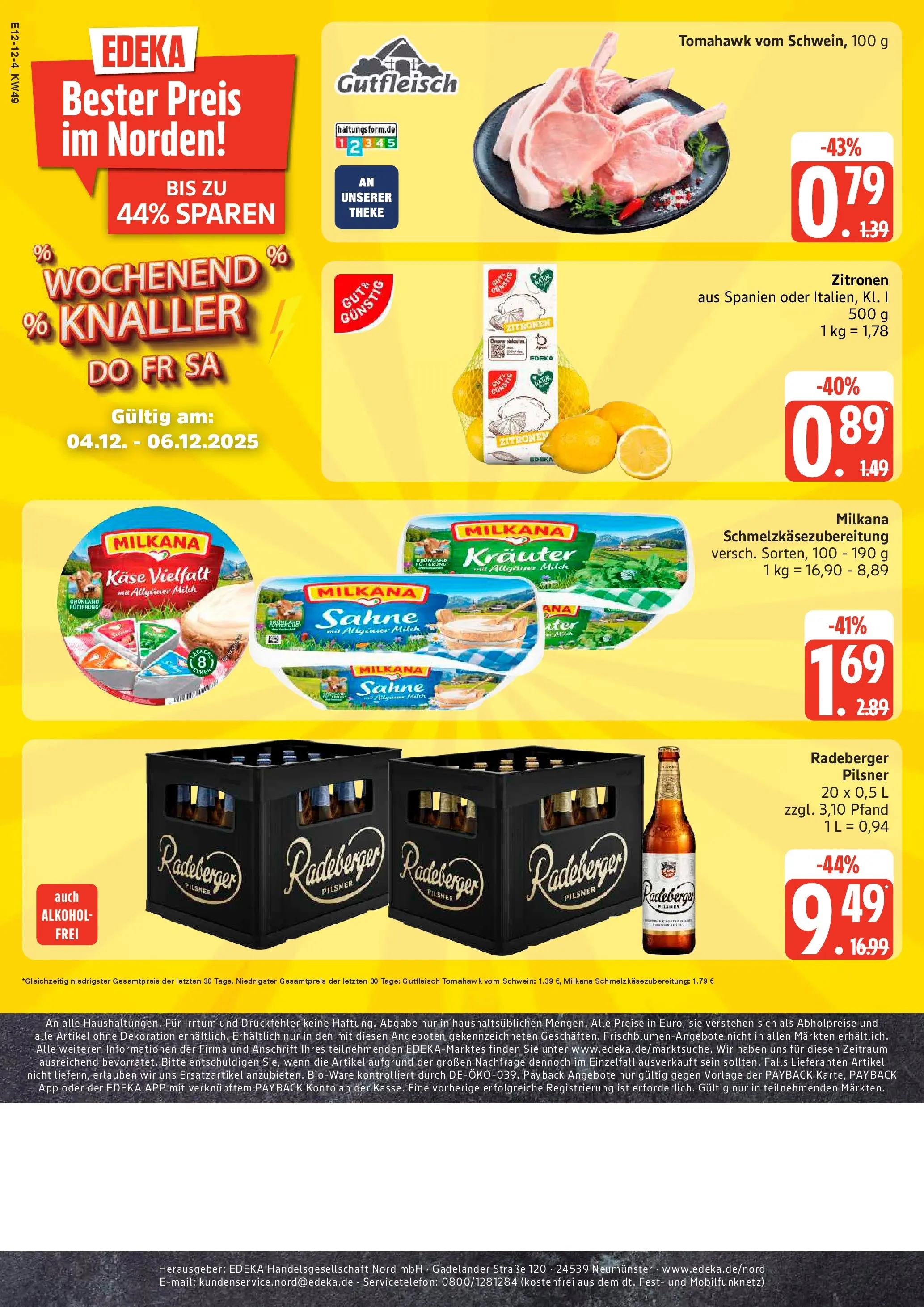 Edeka prospekt Rostock-Gehlsdorf	 (ab 30.11.2025) » Angebote Online | Seite: 12 | Produkte: Milch, Theke, Milkana, Radeberger pilsner