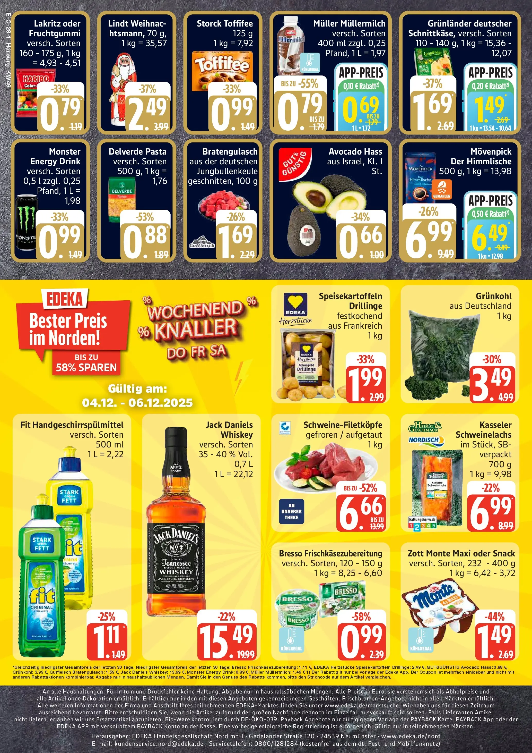 Edeka prospekt Hamburg	 (ab 01.12.2025) » Angebote Online | Seite: 28 | Produkte: Monster, Grunlander, Pasta, Müllermilch