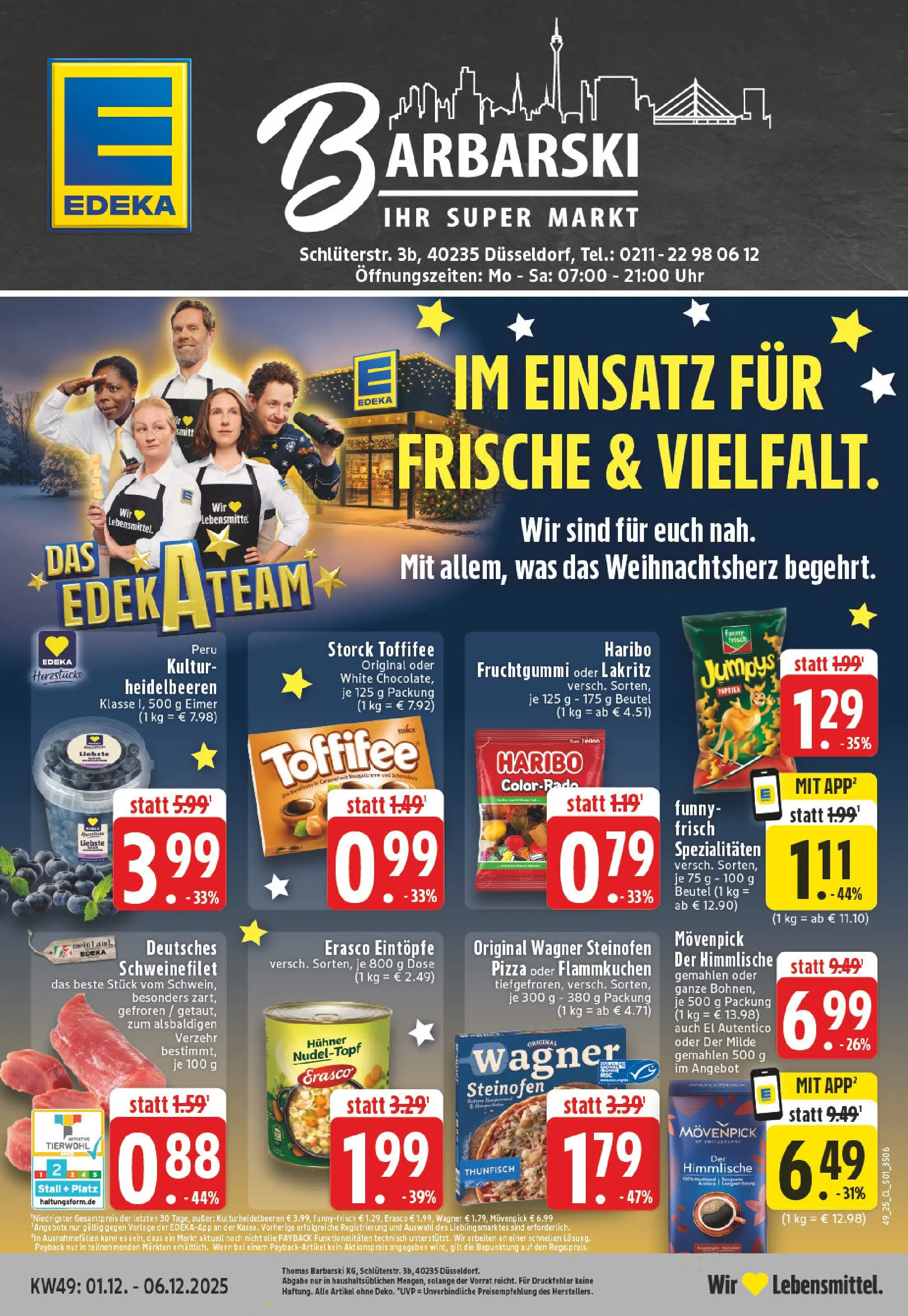 Edeka prospekt Düsseldorf	 (ab 01.12.2025) » Angebote Online | Seite: 1 | Produkte: Haribo, Pizza, Erasco, Uhr