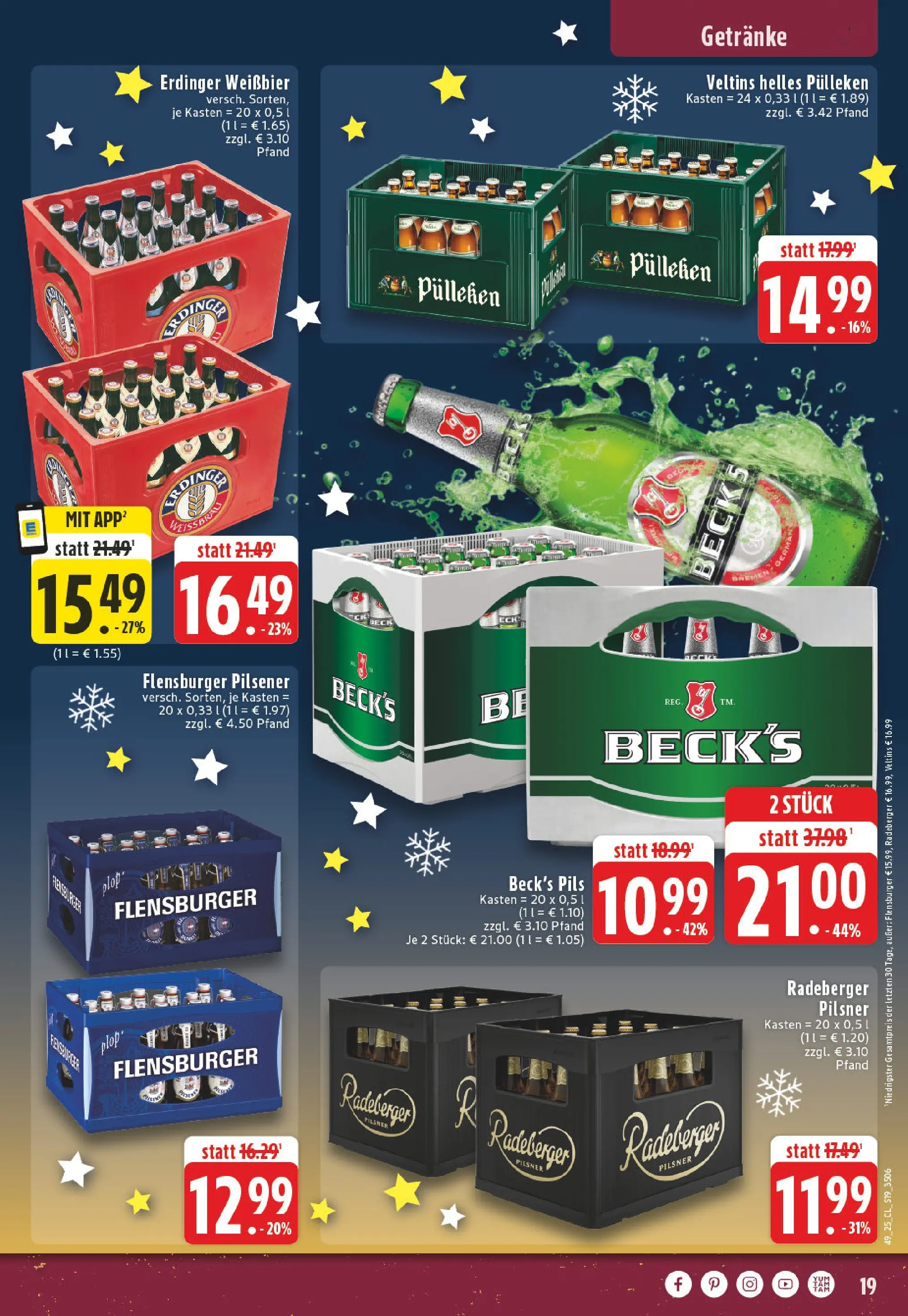 Edeka prospekt Düsseldorf	 (ab 01.12.2025) » Angebote Online | Seite: 19 | Produkte: Erdinger, Flensburger, Radeberger pilsner, Veltins