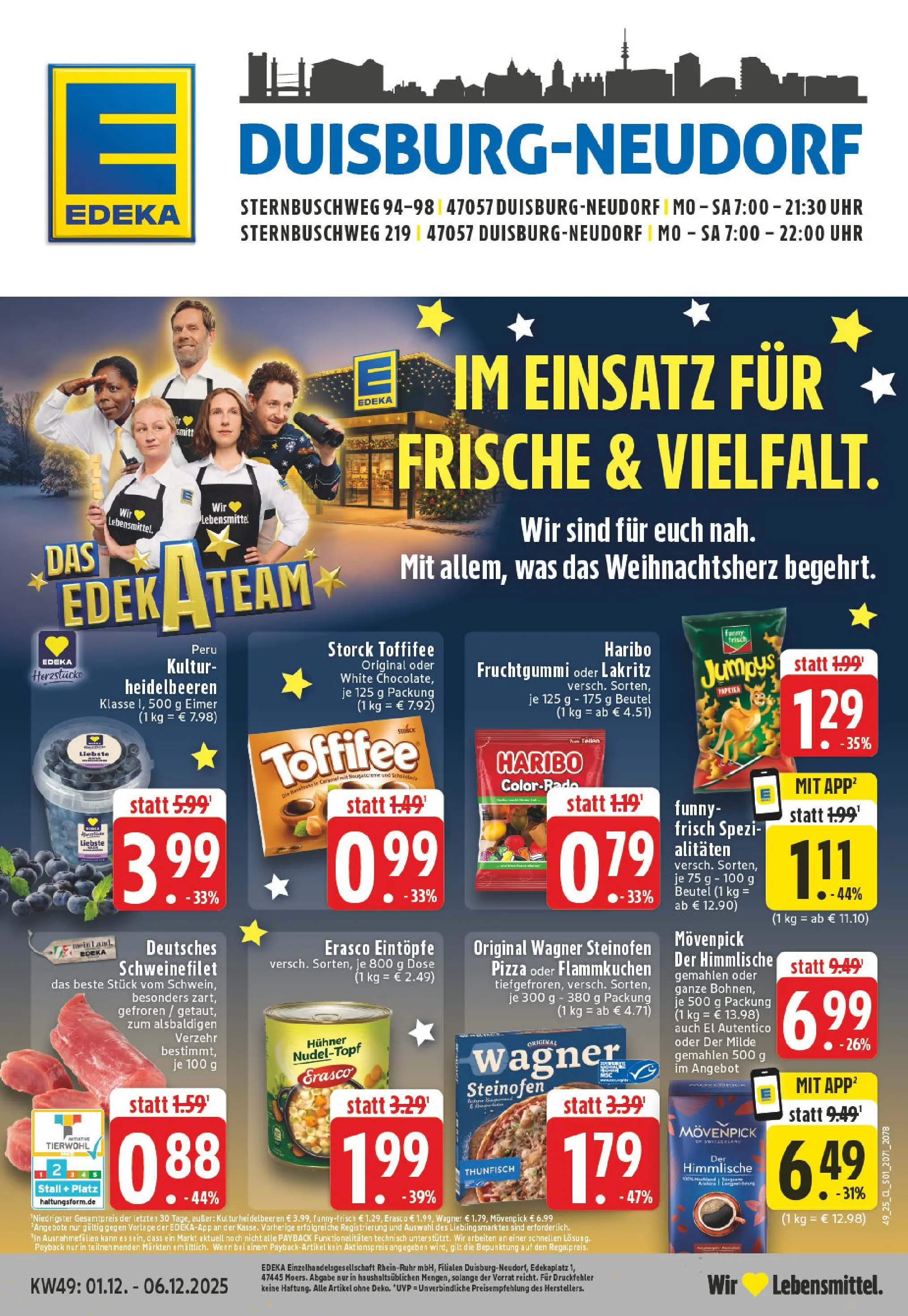 Edeka prospekt Duisburg	 (ab 01.12.2025) » Angebote Online | Seite: 1 | Produkte: Haribo, Erasco, Chips, Uhr