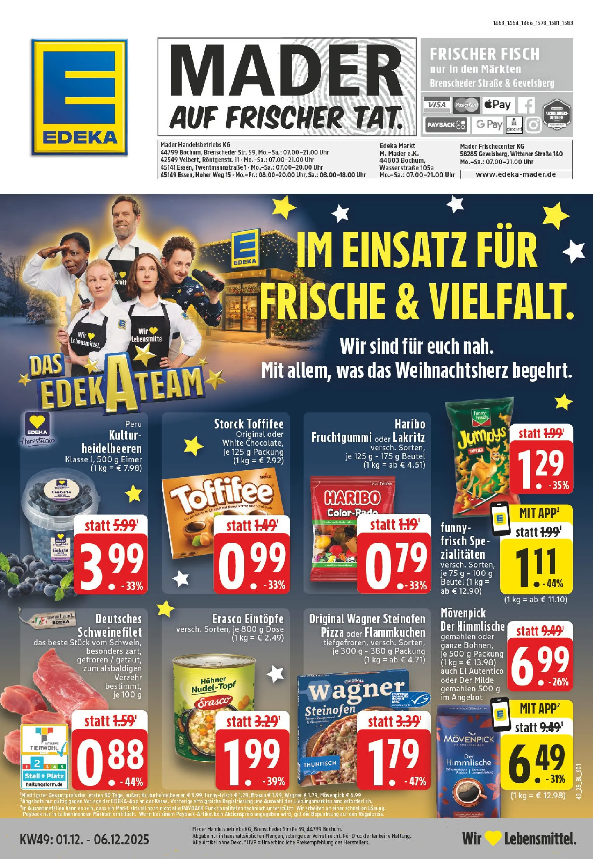 Edeka prospekt Bochum-Wiemelhausen	 (ab 01.12.2025) » Angebote Online | Seite: 1 | Produkte: Haribo, Fisch, Toffifee, Erasco