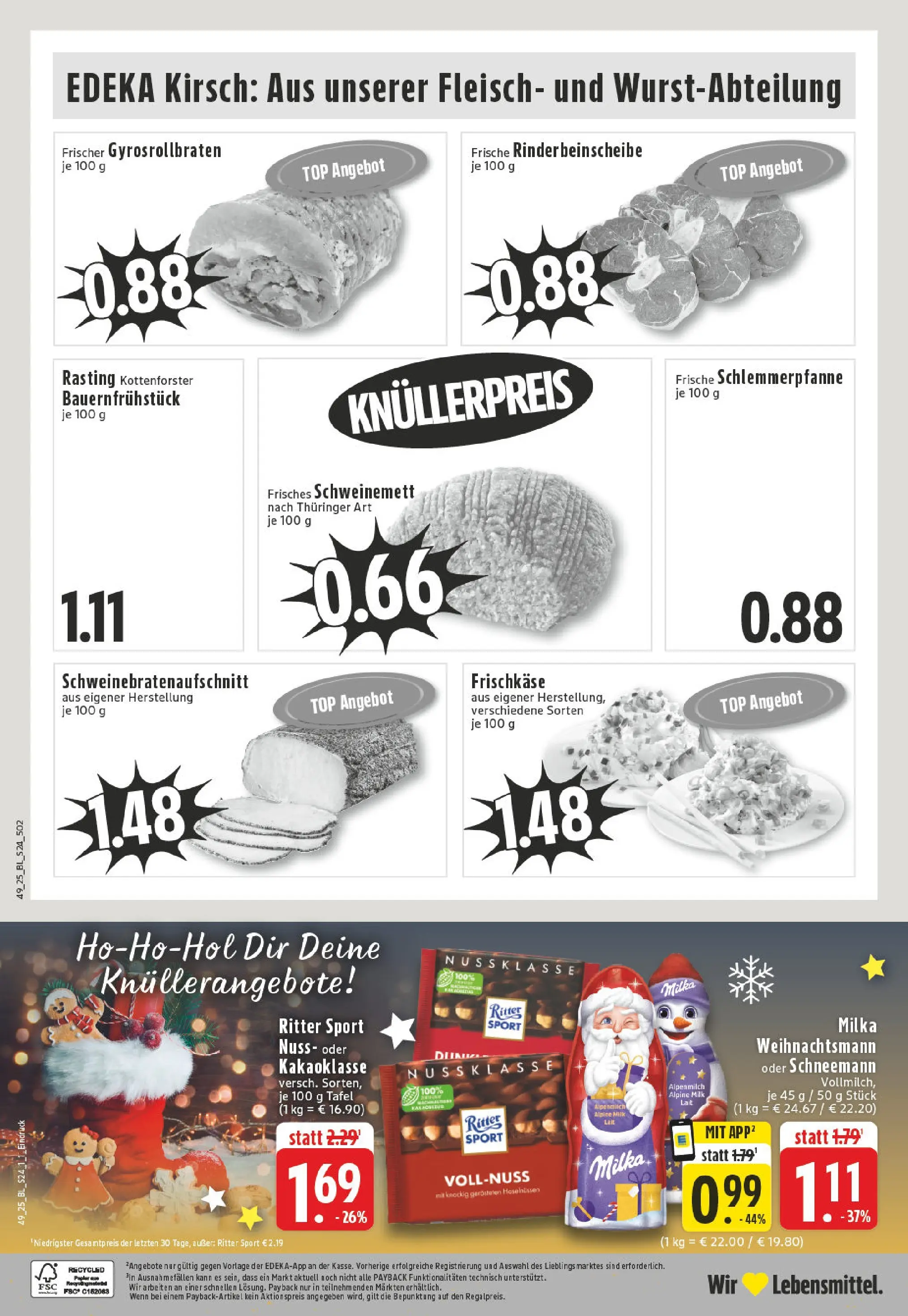 Edeka prospekt Hünxe-Drevenack	 (ab 01.12.2025) » Angebote Online | Seite: 24 | Produkte: Top, Ritter sport, Milka, Fleisch